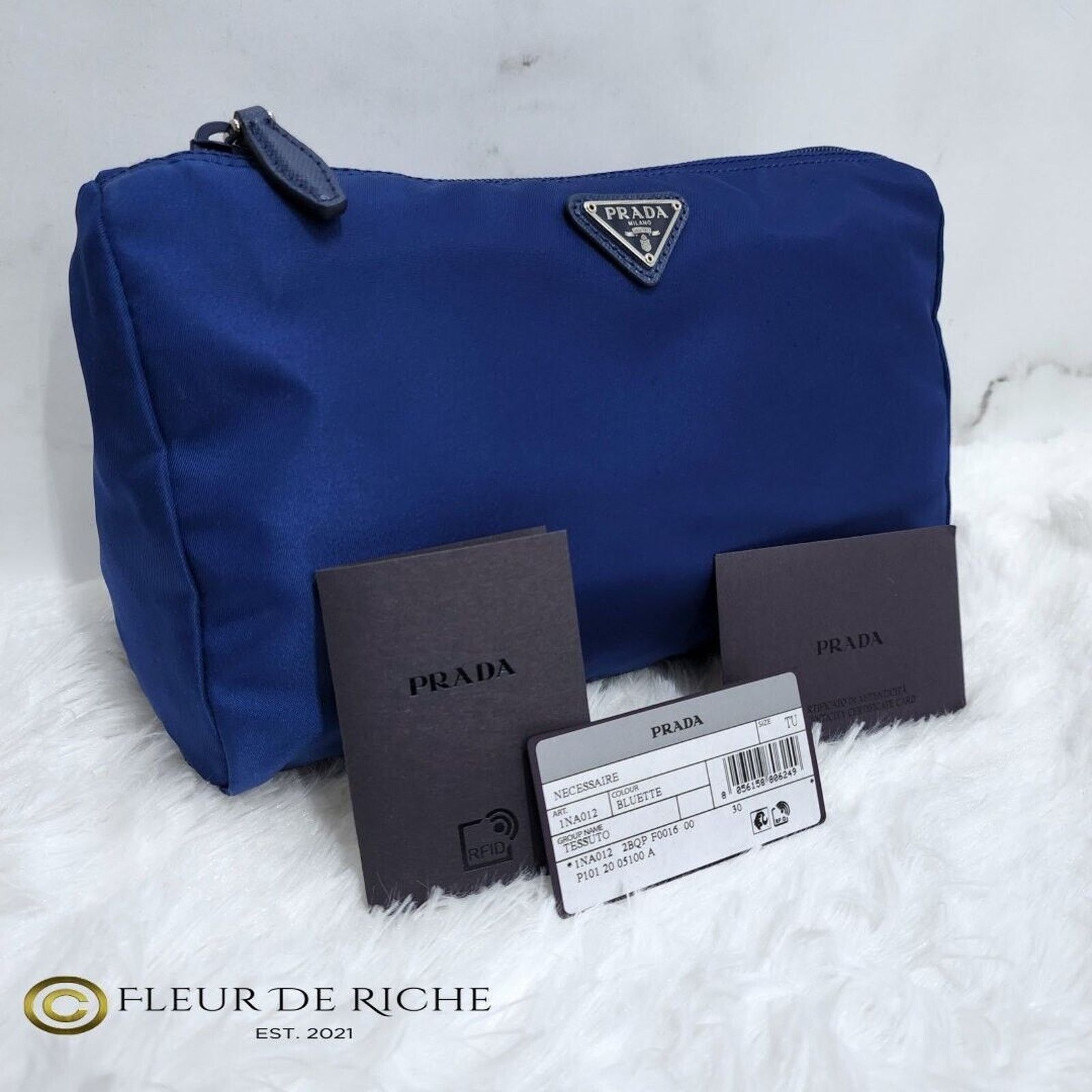 Prada Prada Necessaire Tessuto Medium Toiletry Case Blue 1NA012 Size ONE SIZE - 8 Thumbnail