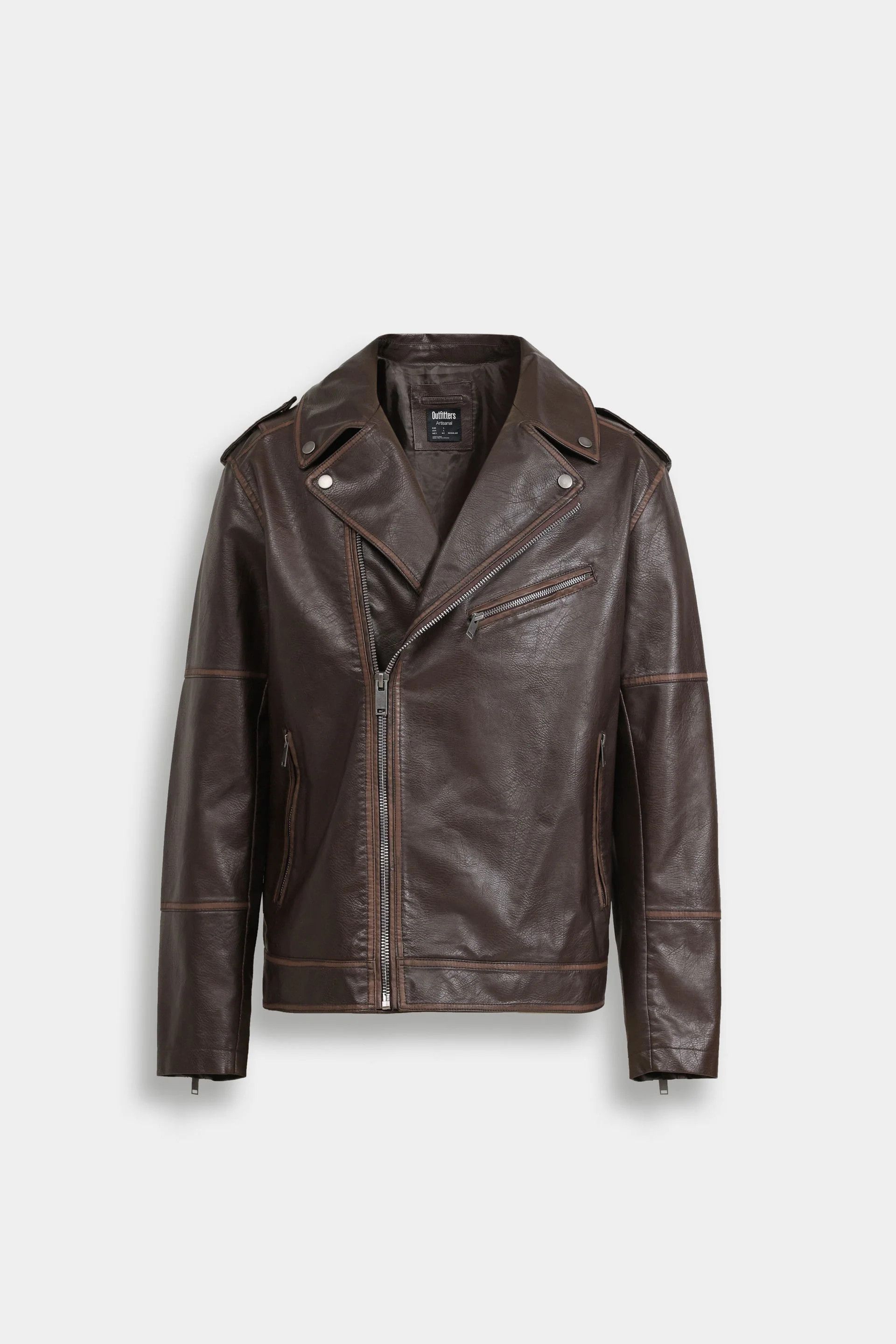 Other Men’s Brown Faux Leather Biker Jacket Zip Up Size US XL / EU 56 / 4 - 5 Thumbnail