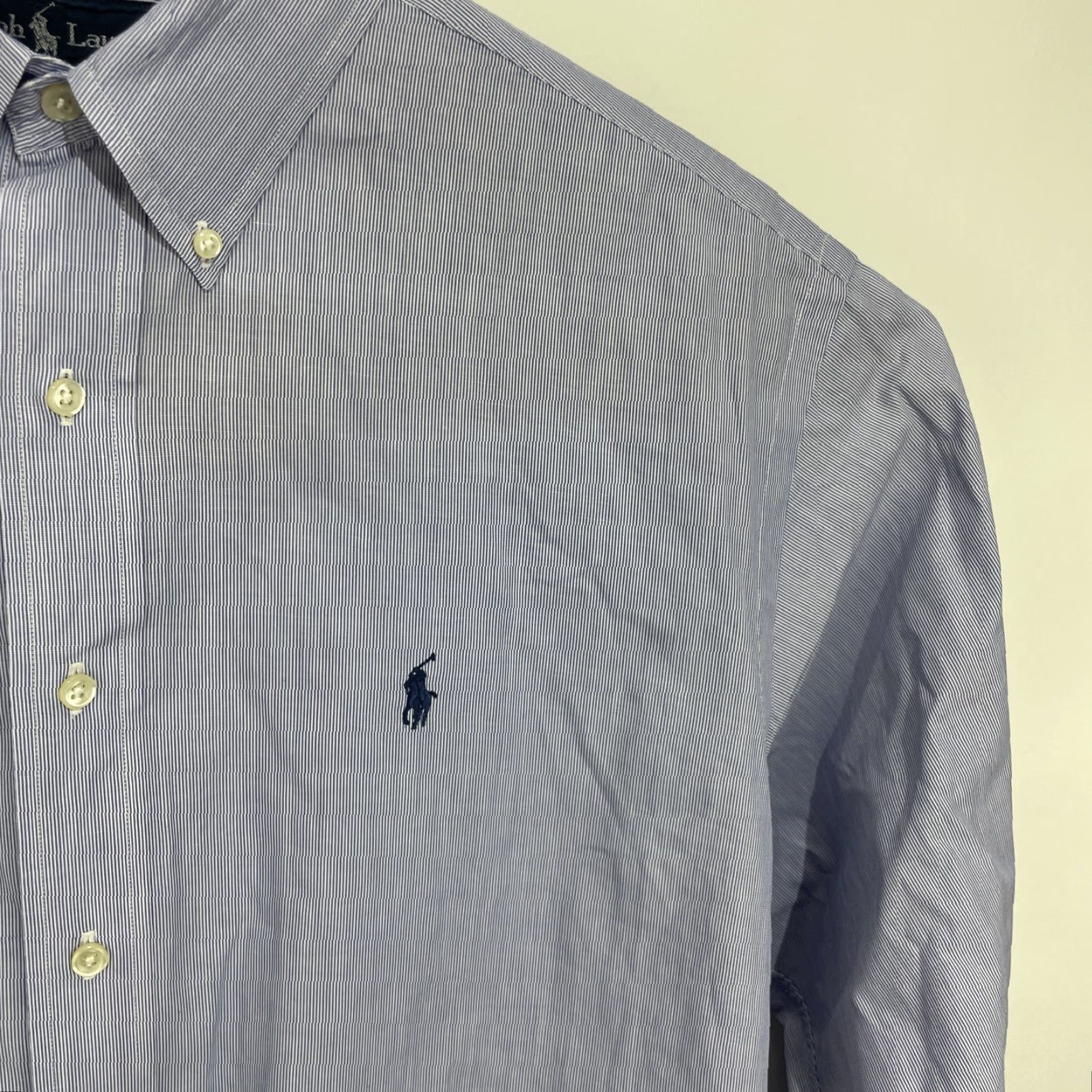 Ralph Lauren Vintage Ralph Lauren Mens Dress Shirt Yarmouth Striped Blue White 16 34/35 100% Cotton with Embroidered Pony Button-Down Collar Size 42R - 5 Thumbnail