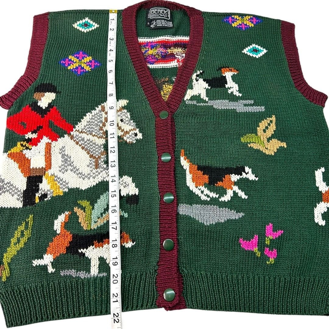 Other Vintage 1989 Berek Equestrian Hand-Knit Sweater Vest Cardiga Size L / US 10 / IT 46 - 5 Thumbnail
