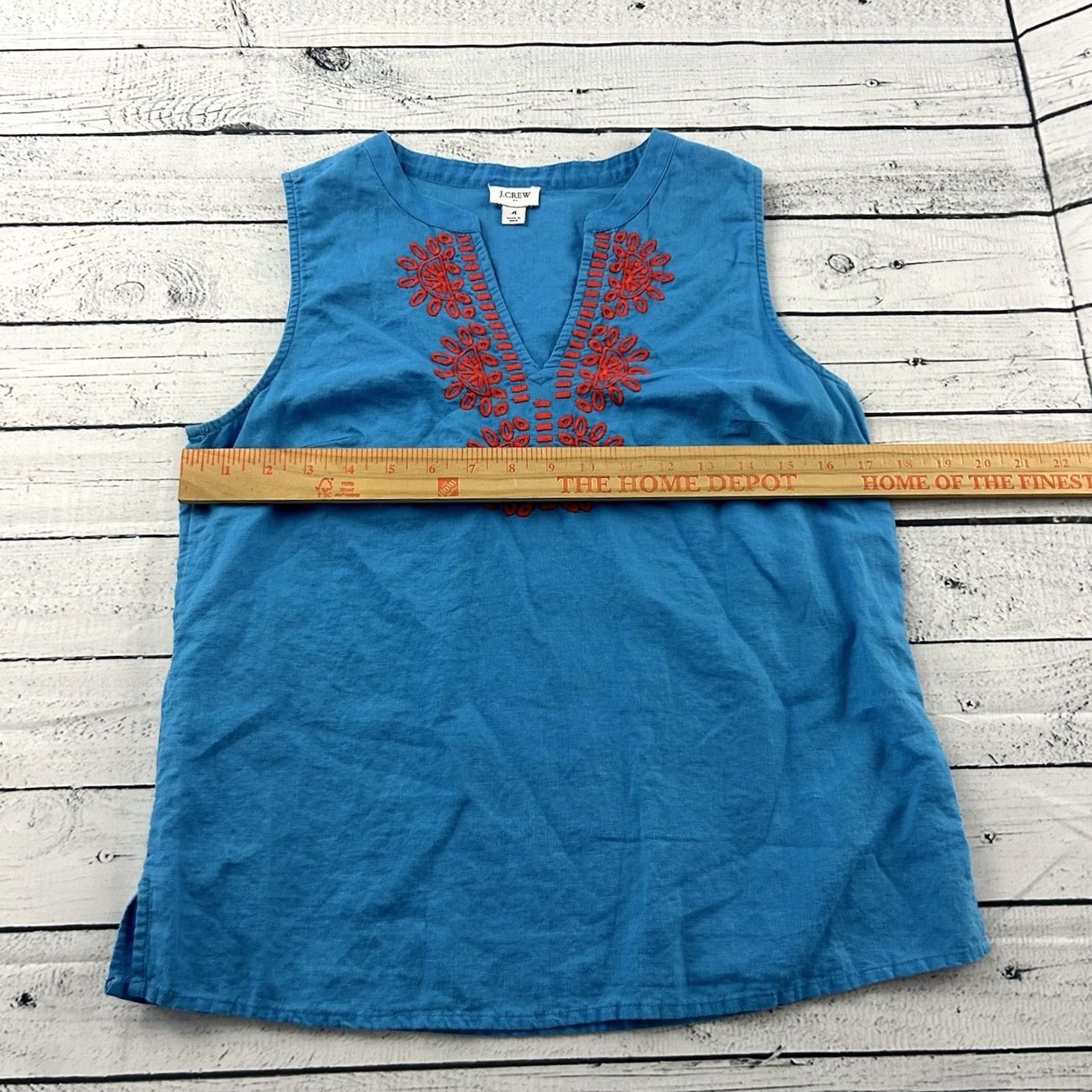 J.Crew J.Crew Sleeveless Linen Cotton Blend Embroidered Shirt Women's 4 Blue Size S / US 4 / IT 40 - 4 Thumbnail