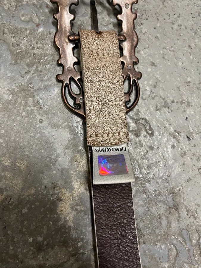 Roberto Cavalli × Vintage Cavalli Long Metal Ornament Buckle Beige Leathet Belt Size ONE SIZE - 7 Thumbnail