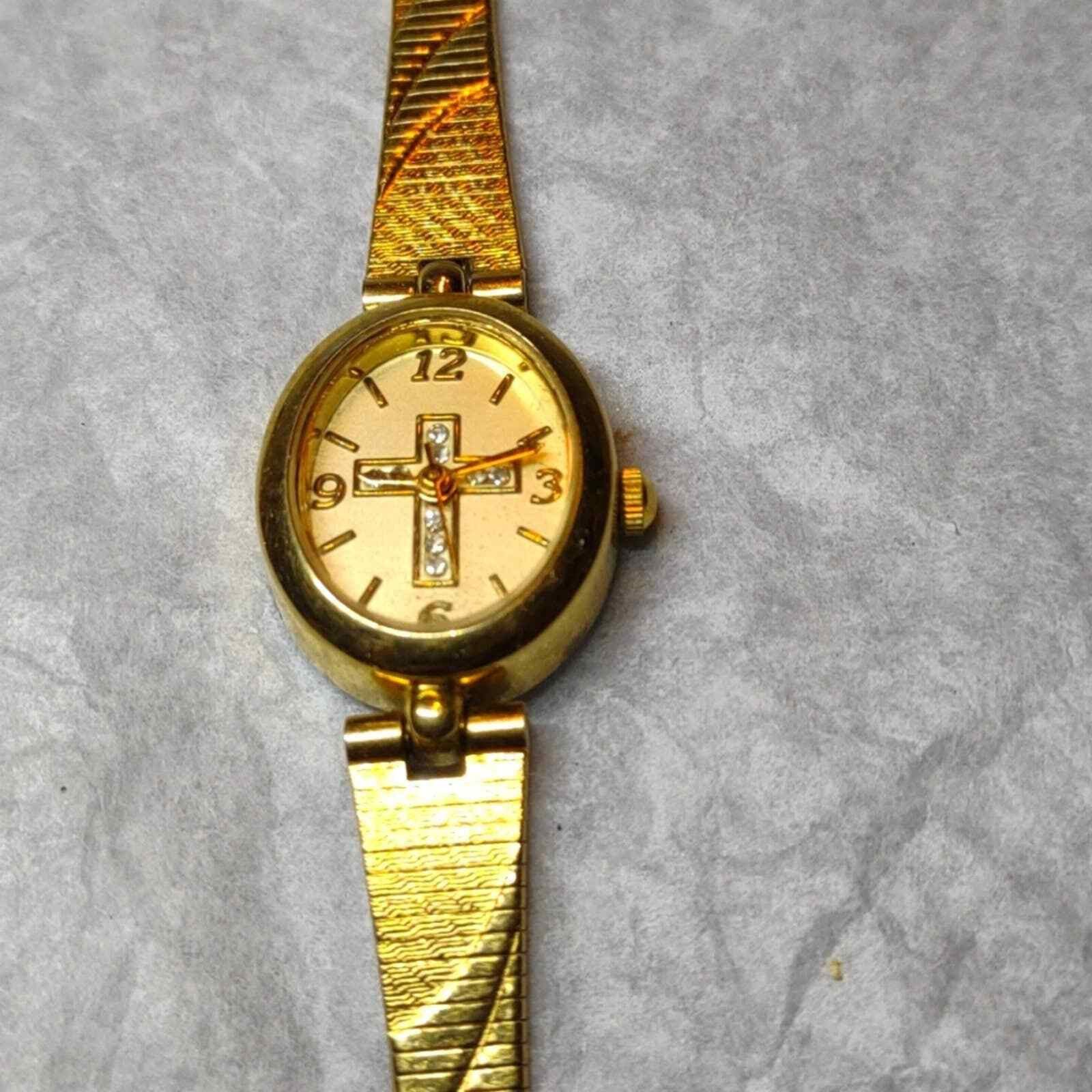 Vintage Vintage Avon stainless steel gold cross watch~Rhinestones Size ONE SIZE - 1 Thumbnail