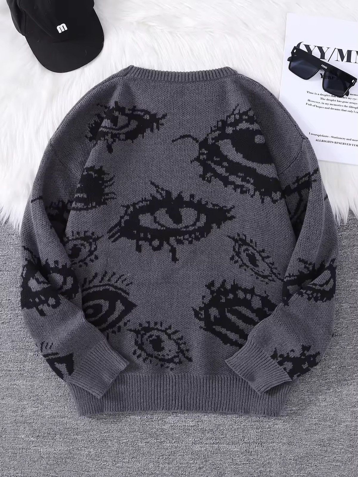 Japanese Brand Abstract Eye Jacquard Pattern Pullover Sweater Size US L / EU 52-54 / 3 - 2 Thumbnail