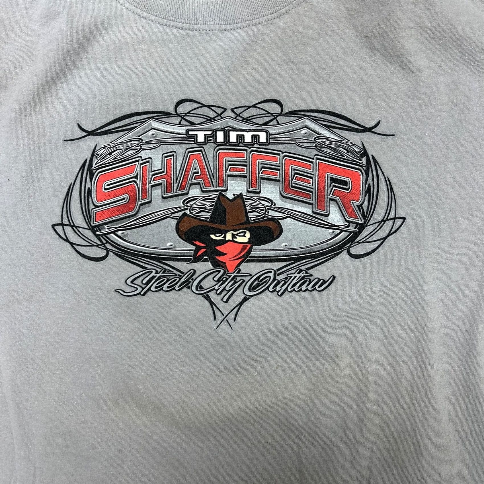 Vintage Tim Shaffer Shirt Mens XL Gray Steel City Outlaw Sprint Car Racing Tee Racing Motorsports Size US XL / EU 56 / 4 - 2 Thumbnail