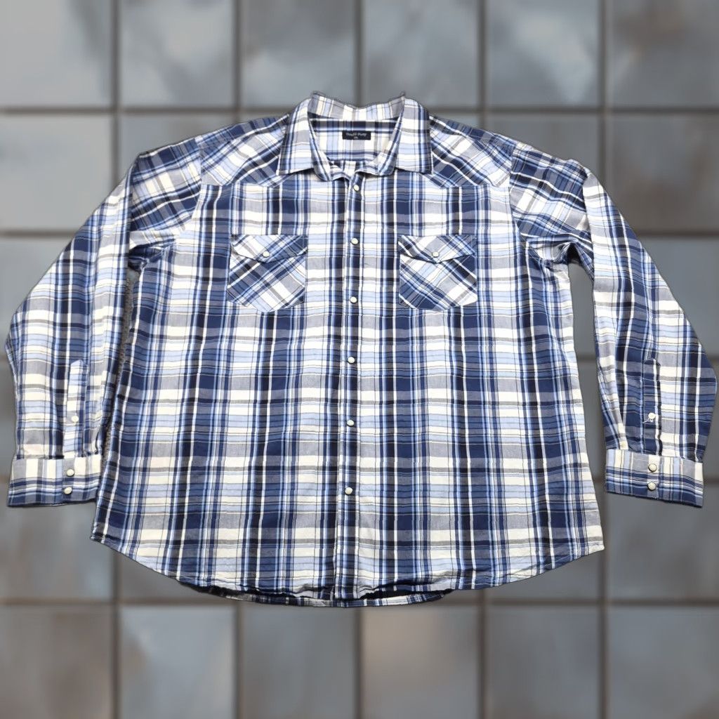 Doublet Double Pump Shirt Mens 2XL Blue Plaid Long Sleeve Western Pearl Snap Cowboy Shirt Size US XXL / EU 58 / 5 - 1 Thumbnail