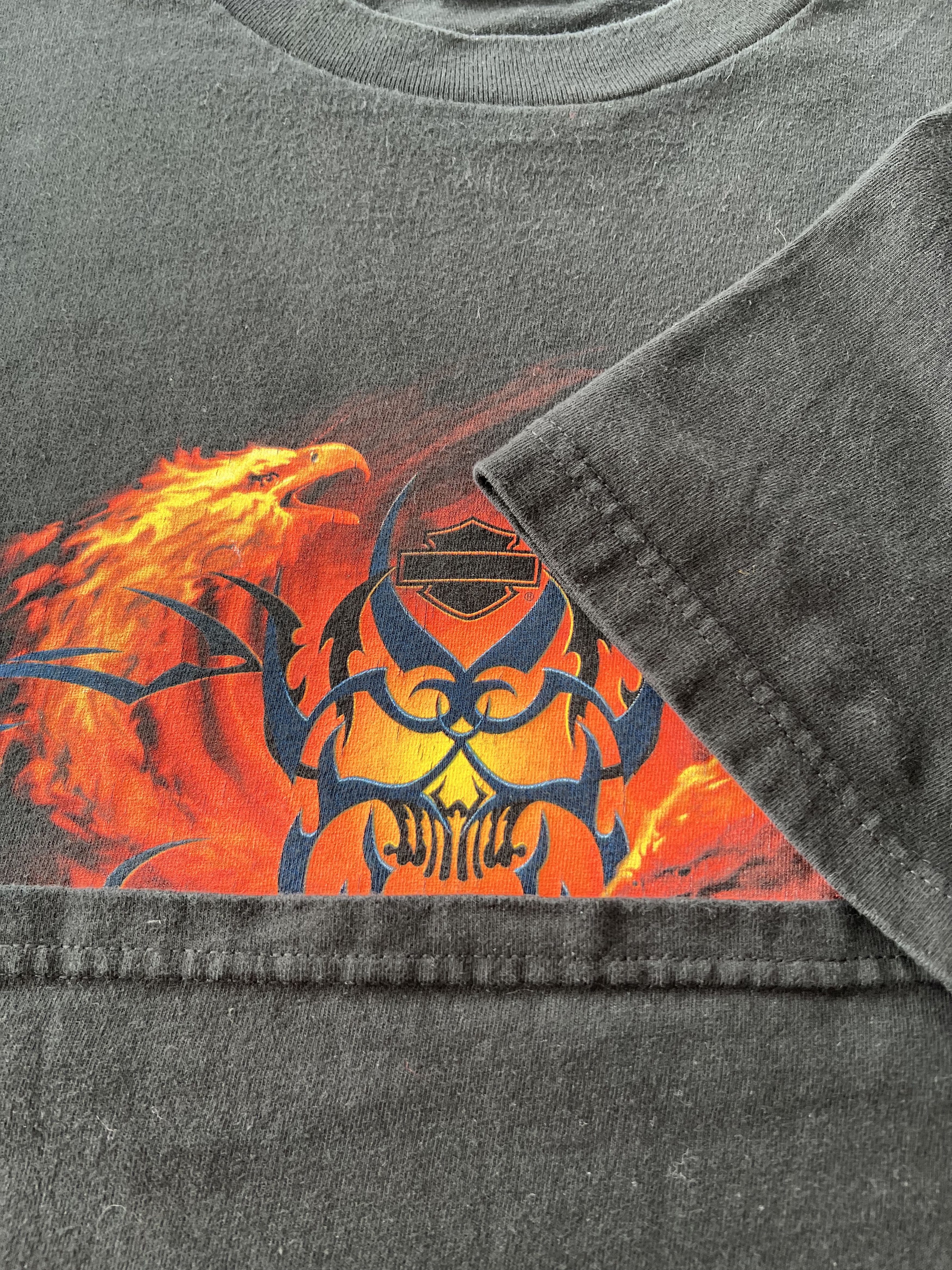 Harley Davidson Vintage 2000s Harley Davidson Eagle Skull Fire Flame T-shirt Size US L / EU 52-54 / 3 - 8 Thumbnail