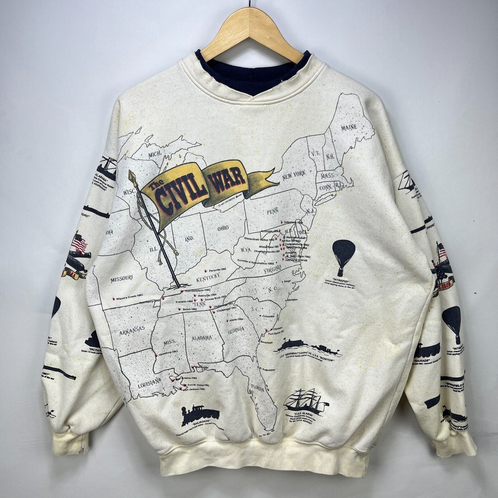 Vintage Vintage 90s Civil War Map USA Sweatshirt XL All over Print Size US XL / EU 56 / 4 - 1 Thumbnail