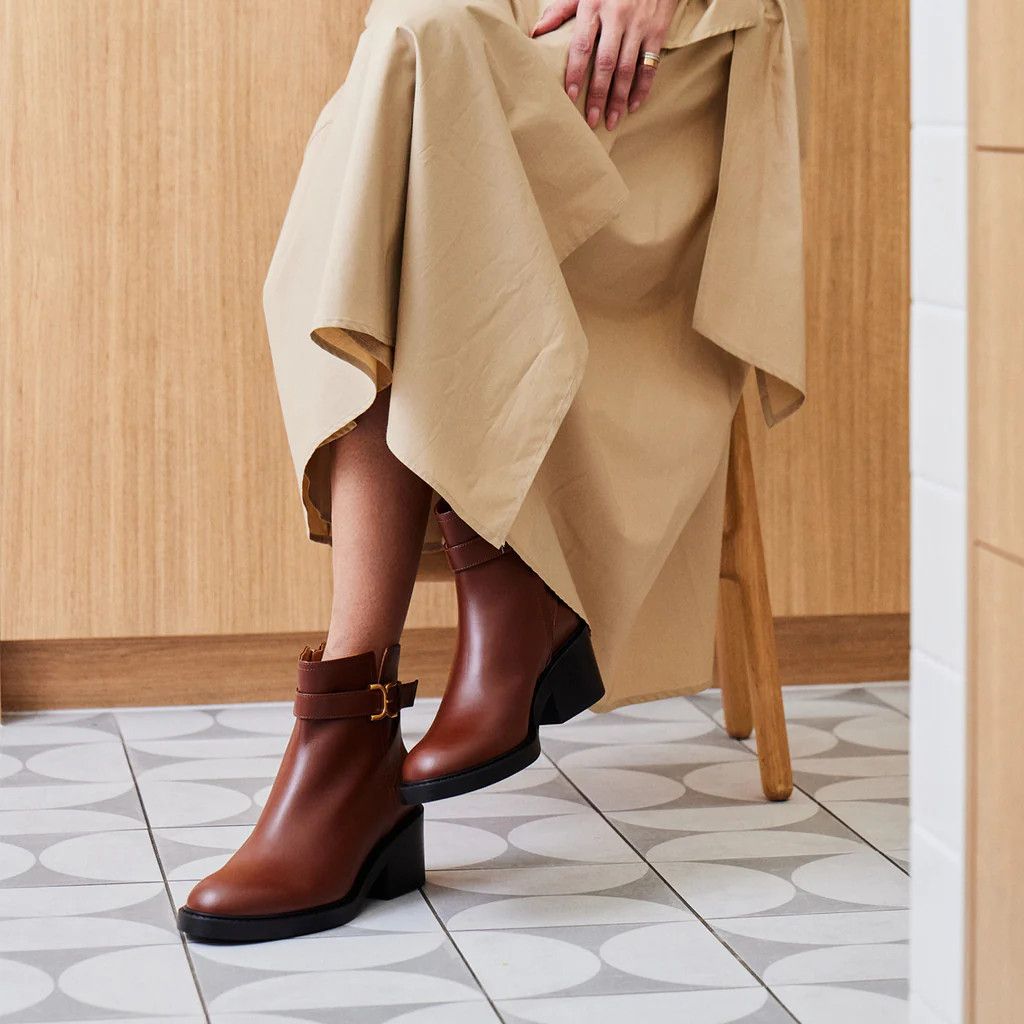 o1loc1c0125 Marcie Block Heel Ankle Boots in Brown