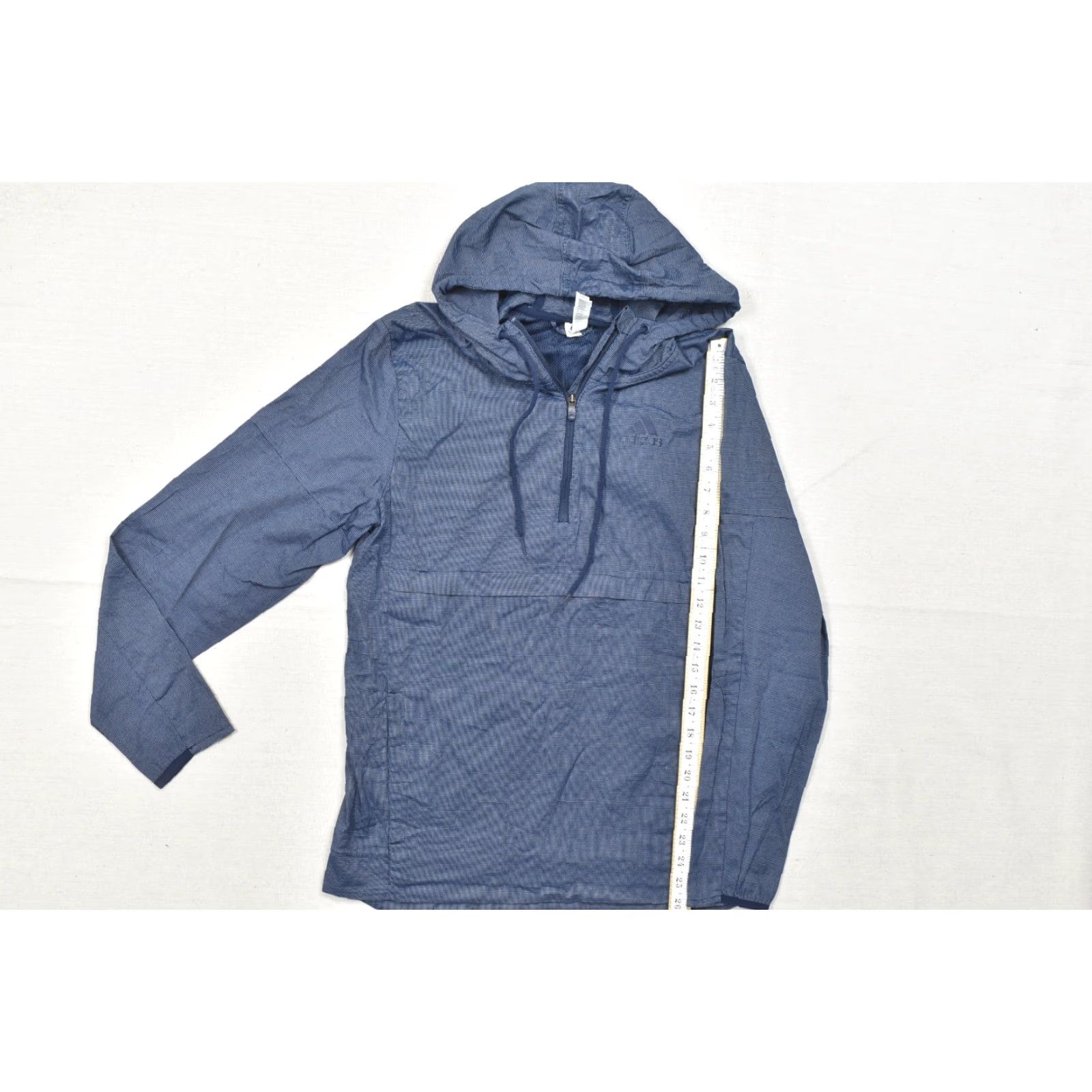 Adidas Adidas Mens Small Blue Textured Quarter Zip Hooded Windbreaker Jacket S Size US S / EU 44-46 / 1 - 5 Thumbnail