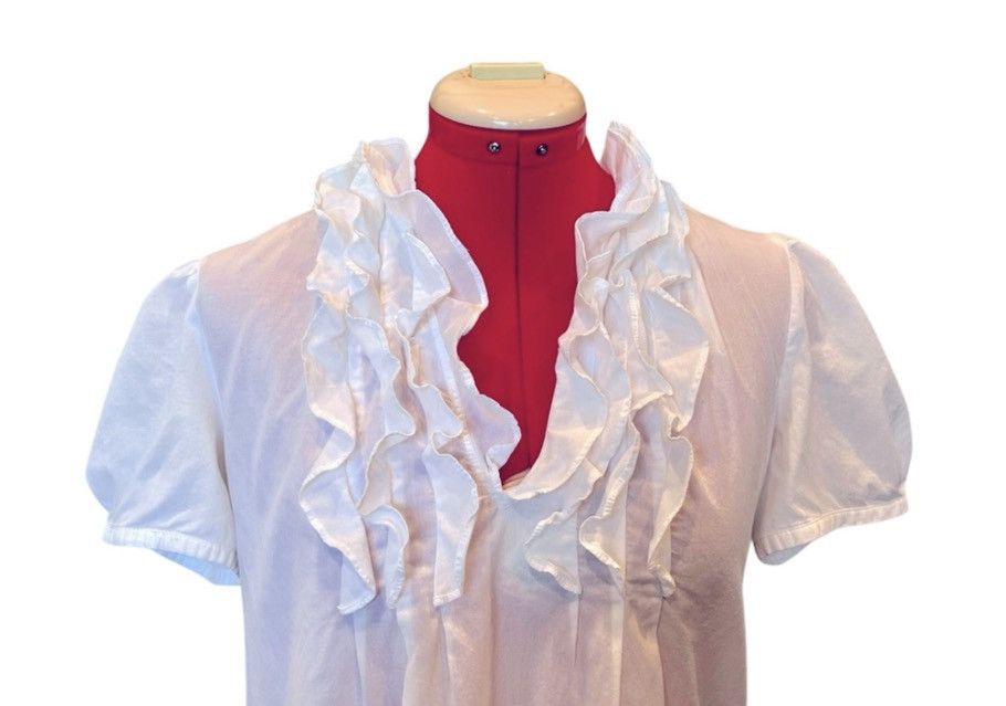 Anne Klein Anne Klein White Ruffle Neck Blouse Size 6 Puff Sleeve Top Size M / US 6-8 / IT 42-44 - 3 Thumbnail