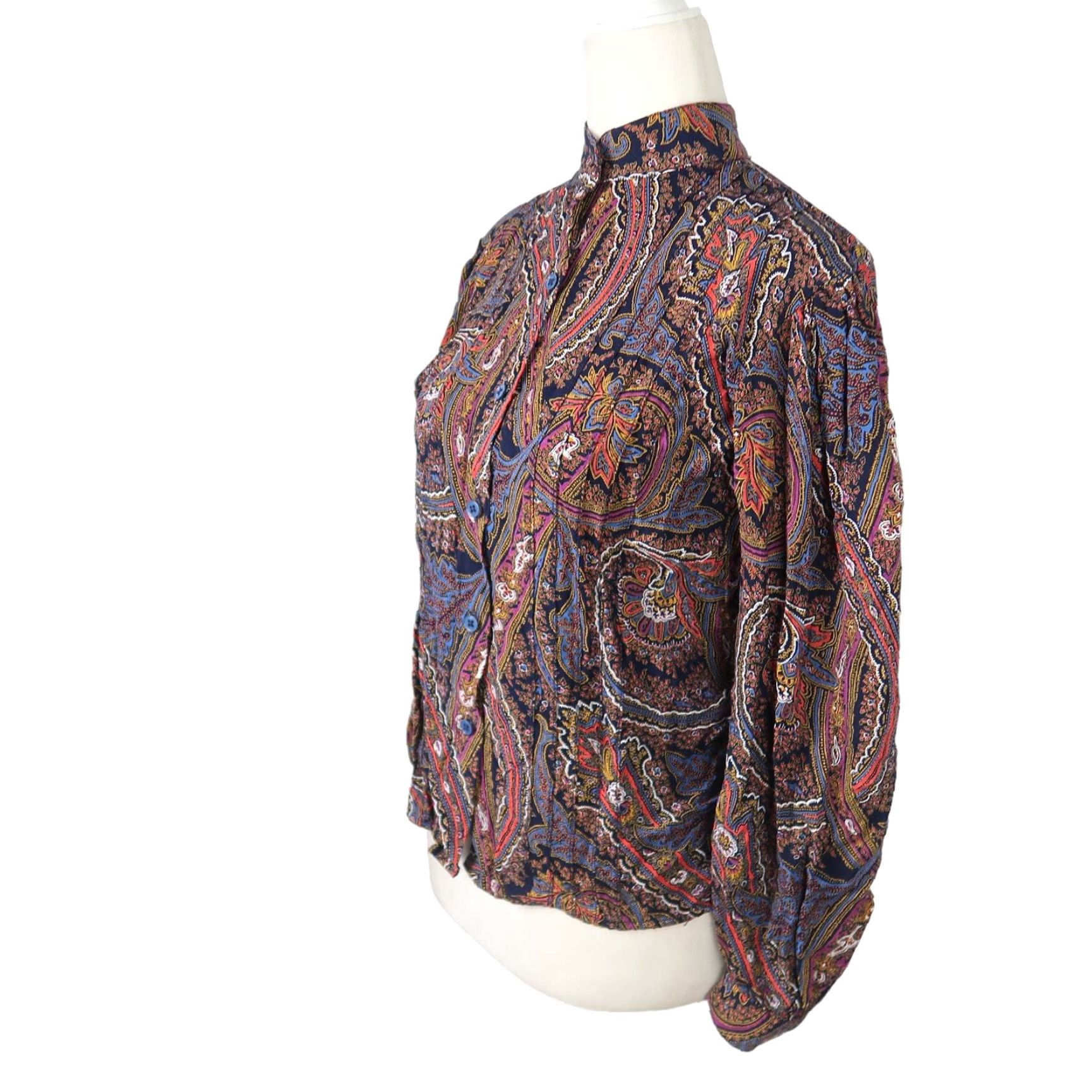 Jones New York VINTAGE Jones New York Navy Blue Paisley Print Blouse 90s 8 Women Long Sleeve Shirt top Size M / US 6-8 / IT 42-44 - 3 Thumbnail