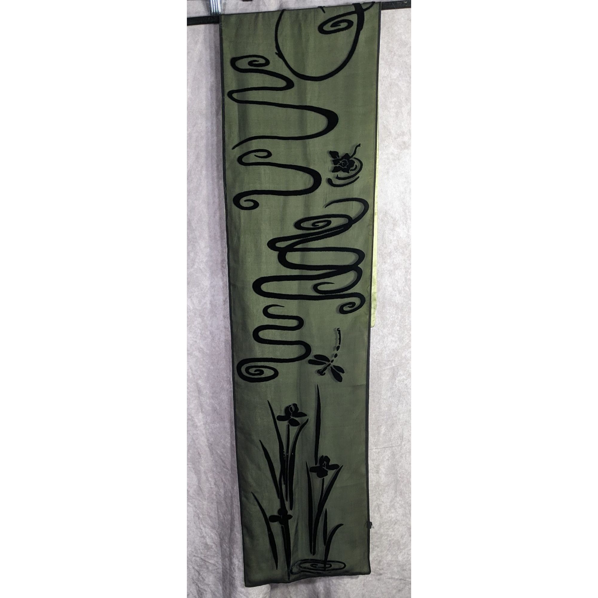Other Vintage 90s Gothic Burnt Velvet Floral Scarf Green & Black D Size ONE SIZE - 6 Thumbnail