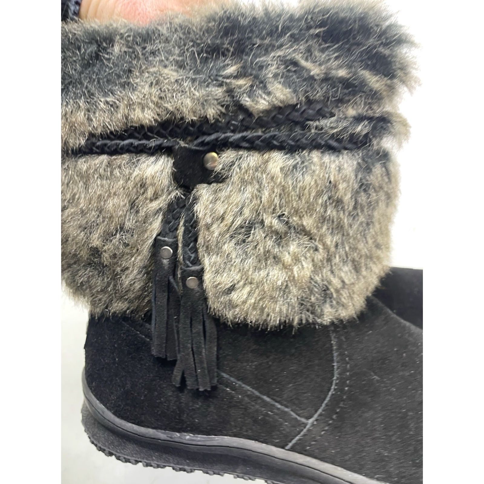 Minnetonka VINTAGE Minnetonka Boot Suede Everett Boots Black Leather #80080 Faux Fur Mid Calf Womens 10 Black Boots Womens Size US 10 / IT 40 - 5 Thumbnail