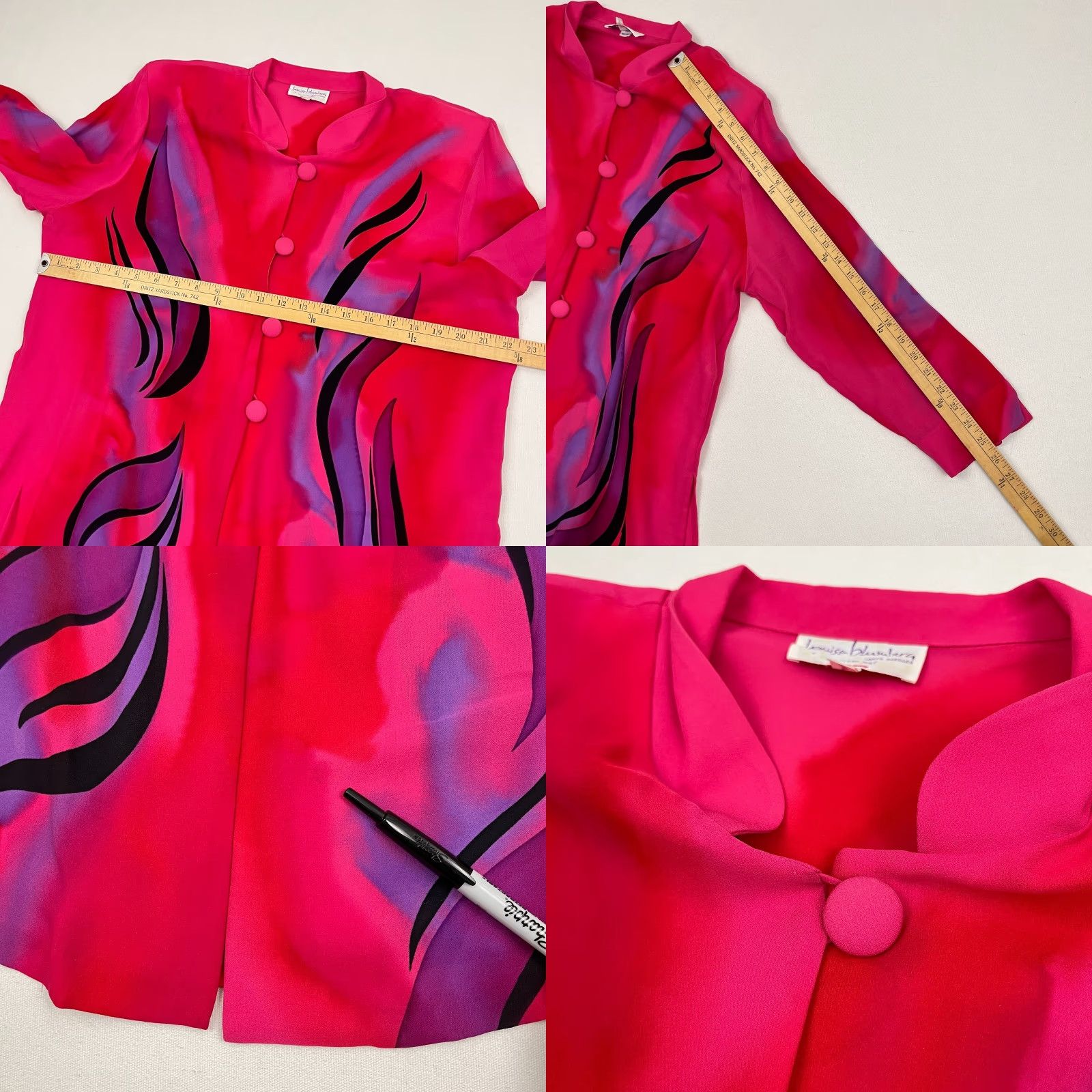 Pinko VINTAGE Louise Blumberg Santa Barbara Blouse Womens L Abstract Art Wear Silk Retro Pink Size L / US 10 / IT 46 - 8 Thumbnail