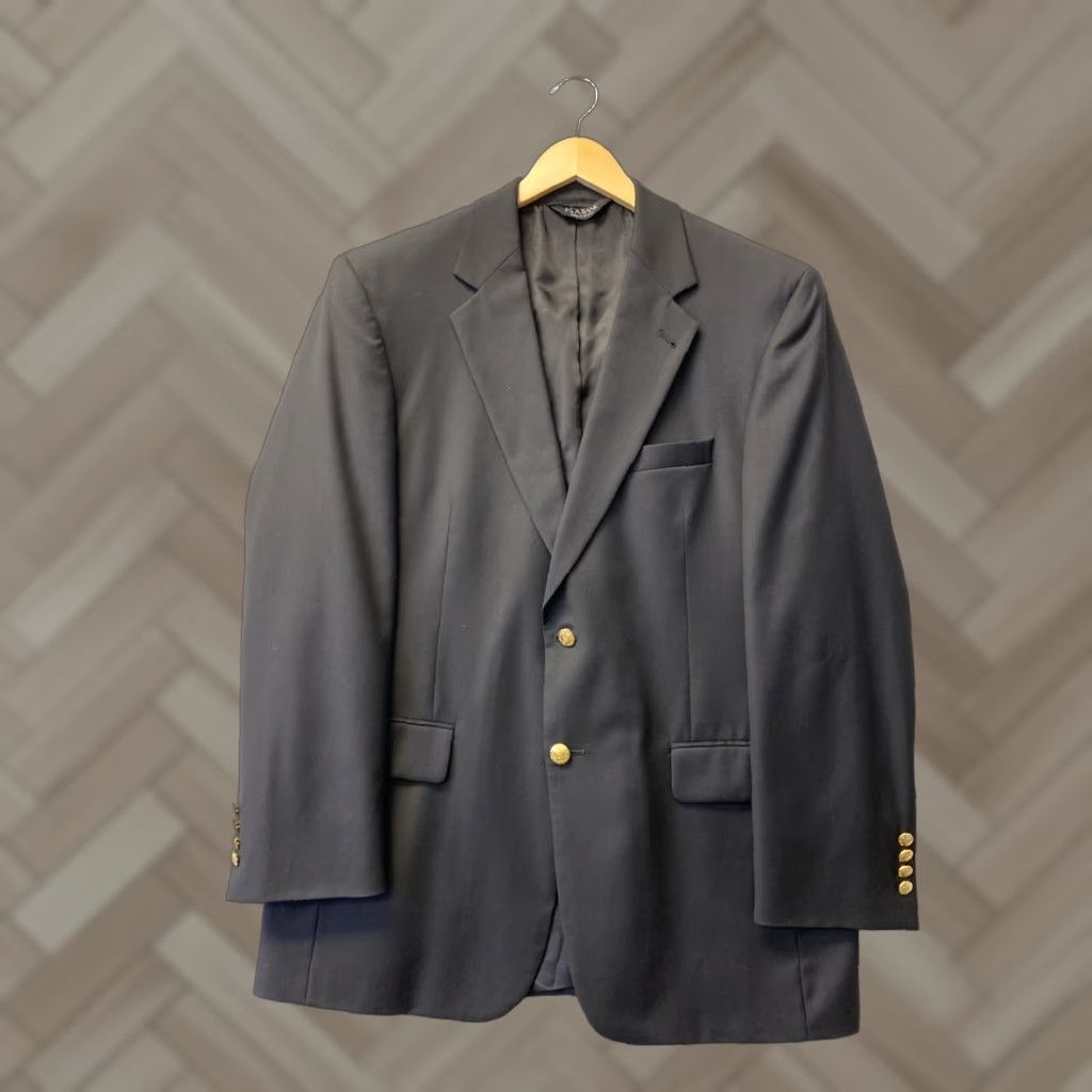 Jos. A. Bank Blazer Sport Coat 41R Men Black 100% Wool Two-Button Single-Vented Gold Button Regular Size 41 Mens Jacket Coat