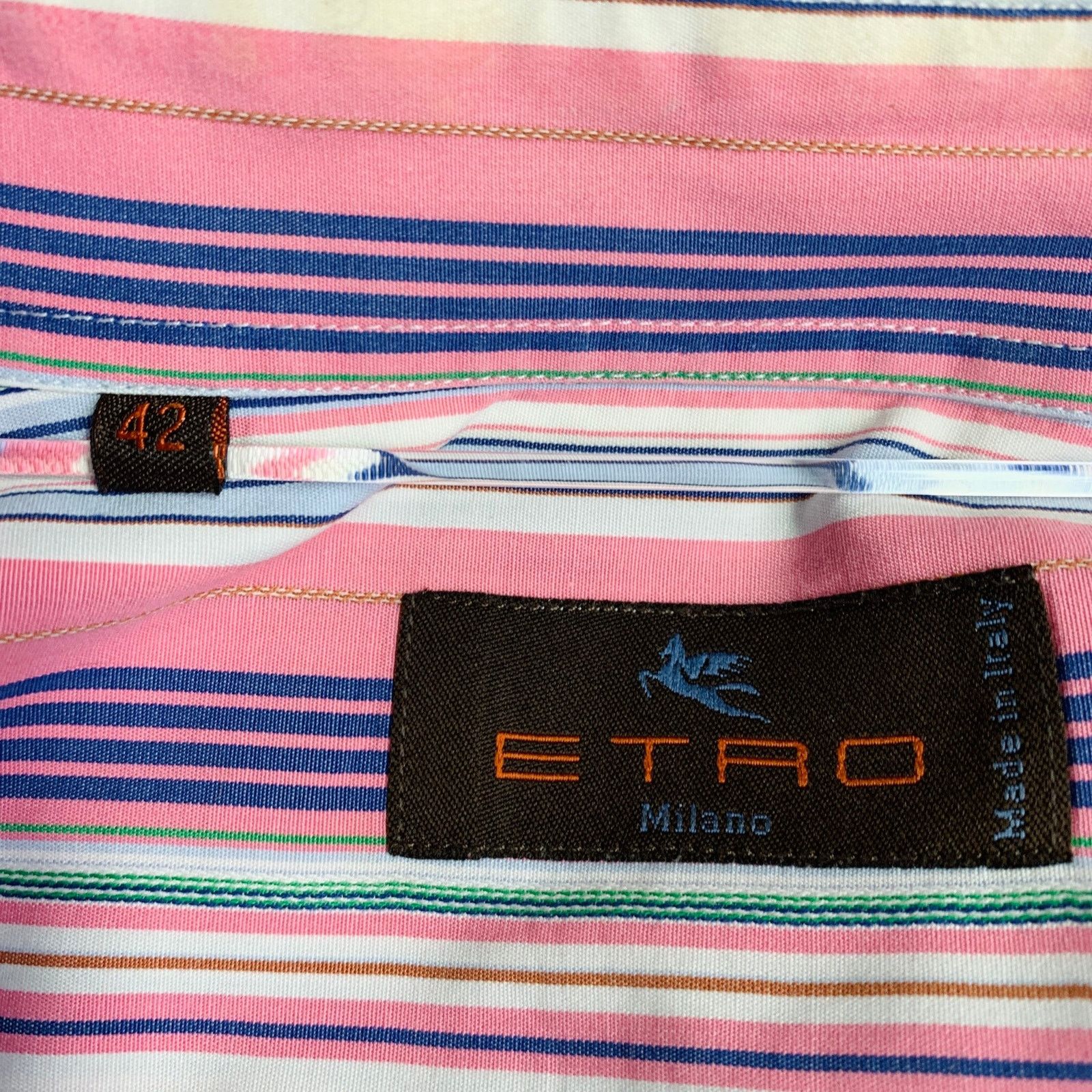 Etro Multi Color Stripe Cotton Spread Collar Long Sleeve Shirt Size US XS / EU 42 / 0 - 7 Thumbnail