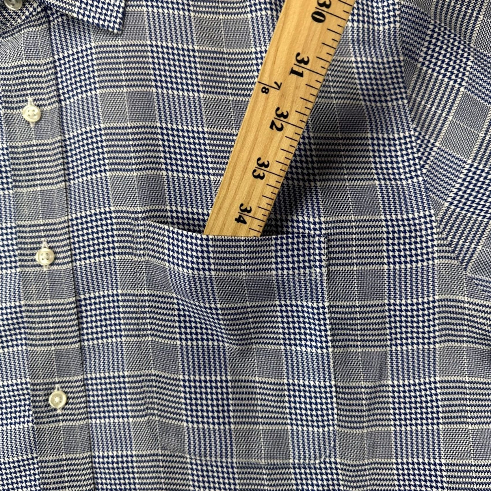 Nordstrom Nordstrom Shirt Dress Mens 16.5 36-37 Blue Gray Houndstooth Trim Fit Pocket Button-Up Long Sleeve 100% Cotton Size 46R - 7 Thumbnail