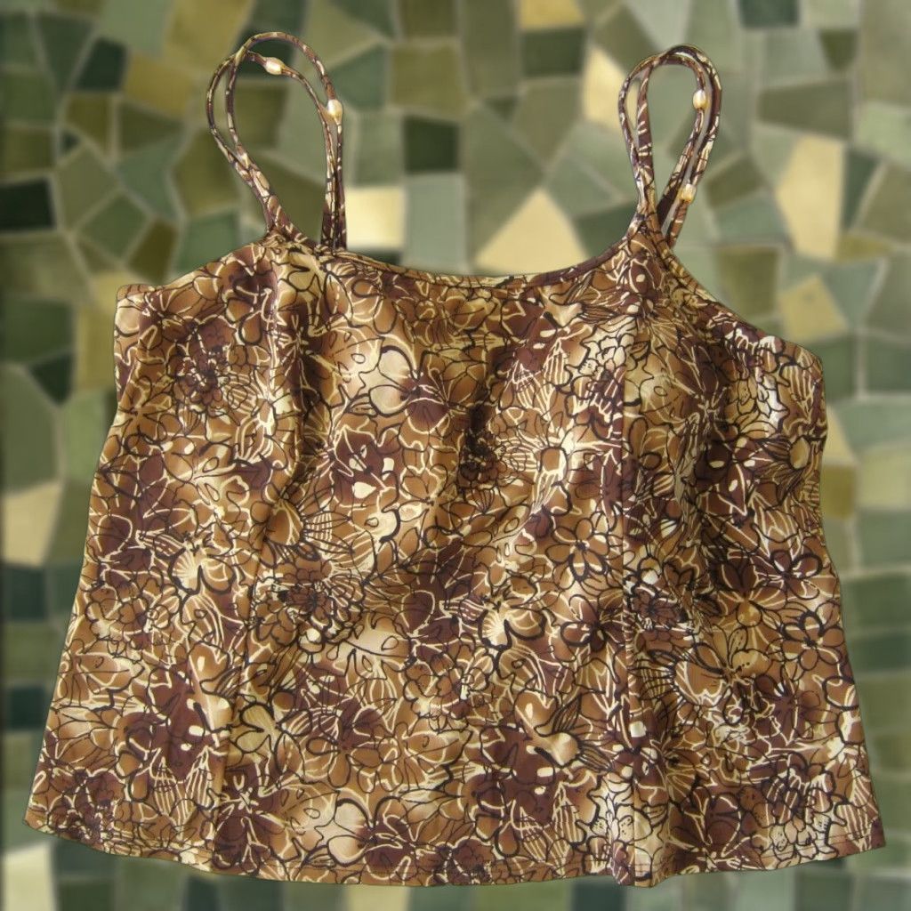 Vintage Suit Yourself Brown Black Floral Built In Padded Bra Swimsuit Tankini Women 22W Size 3XL / US 20-22 - 1 Thumbnail