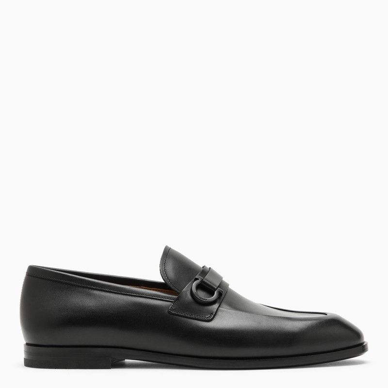 image of Salvatore Ferragamo Ferragamo Black Leather Gancini Ornament Moccasin Shoes, Men's (Size 6)