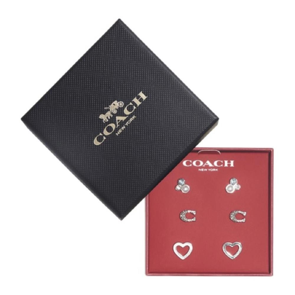 Coach COACH silver crystal C Stone Heart Earring Stud Set Trio Size ONE SIZE - 1 Thumbnail