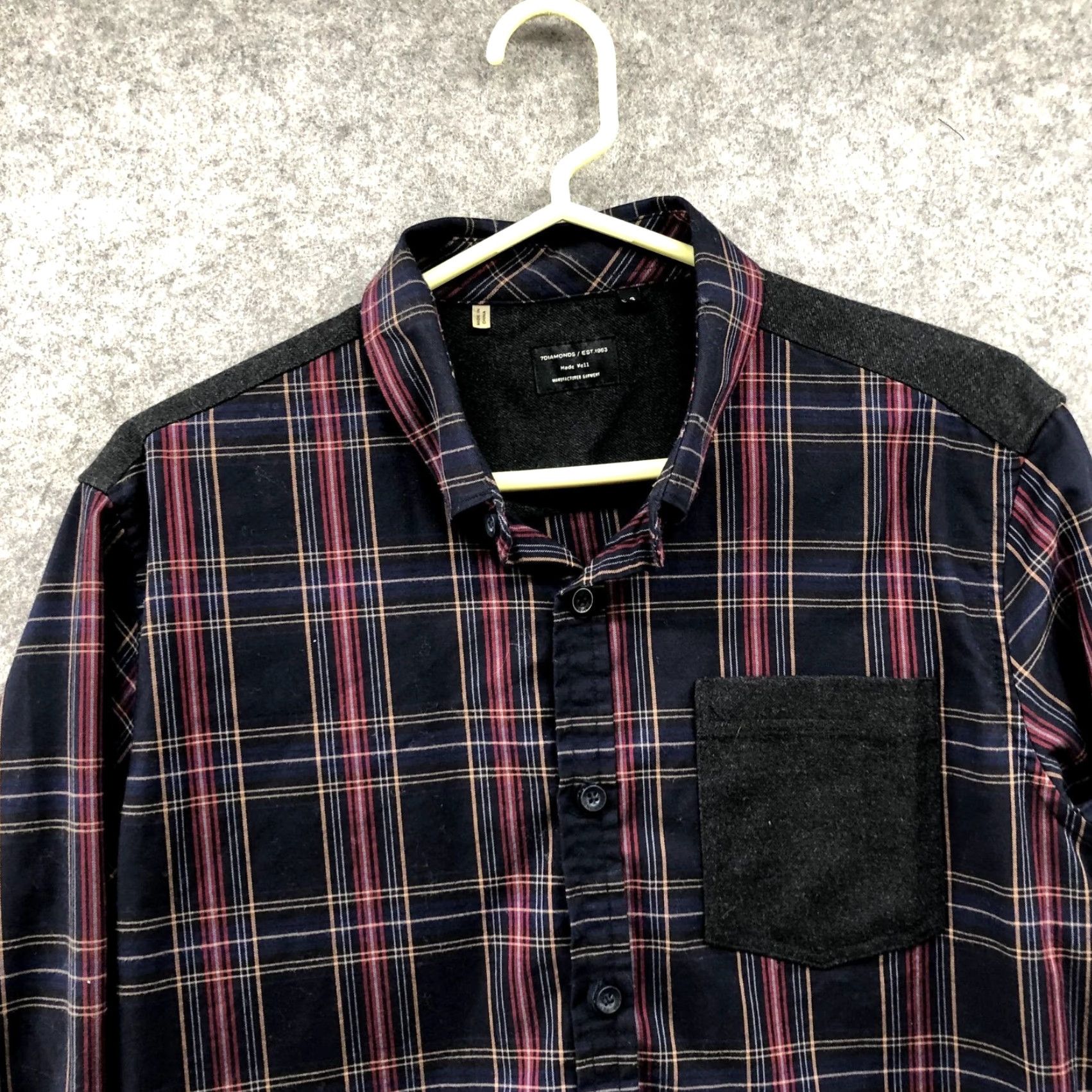 Vintage 7 Diamonds Button-Down Shirt Mens S Long Sleeve Plaid Purple Navy Gray Cotton Blend Size US S / EU 44-46 / 1 - 3 Thumbnail