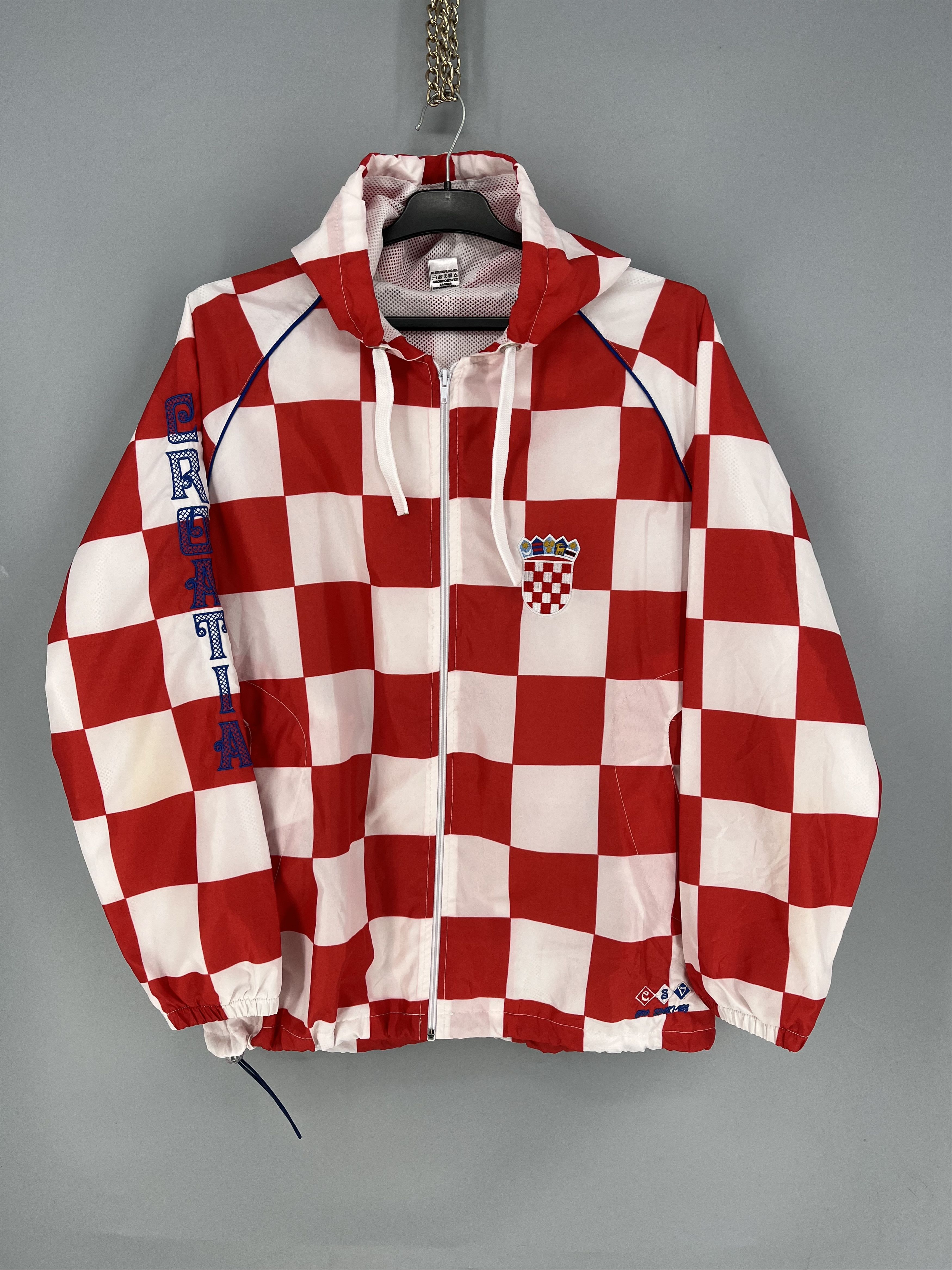Vintage Croatia CroSport Vez Checkered Hooded Windbreaker Jacket Size US M / EU 48-50 / 2 - 1 Thumbnail