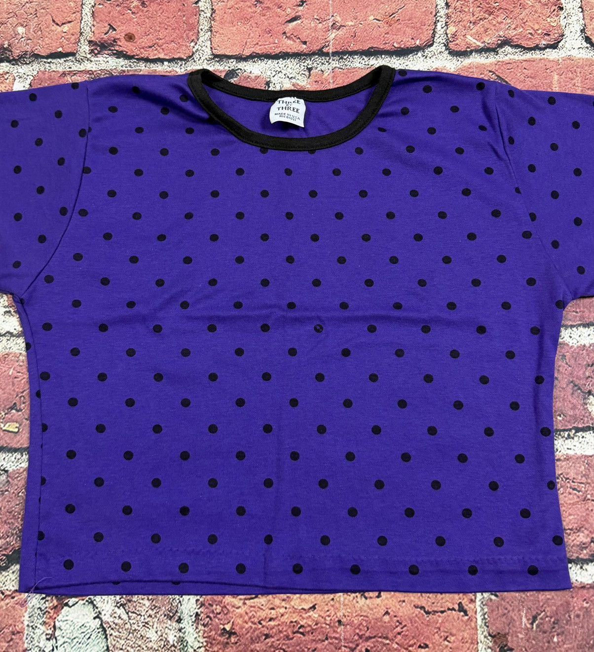 Other Vintage Polka Dot Purple Blank Single Stitch Crop Baby Tee Size L / US 10 / IT 46 - 3 Thumbnail