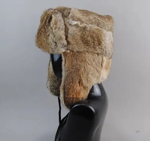 Other Warm Natural Rabbit Fur Bomber Hat With Earflaps Size ONE SIZE - 4 Thumbnail