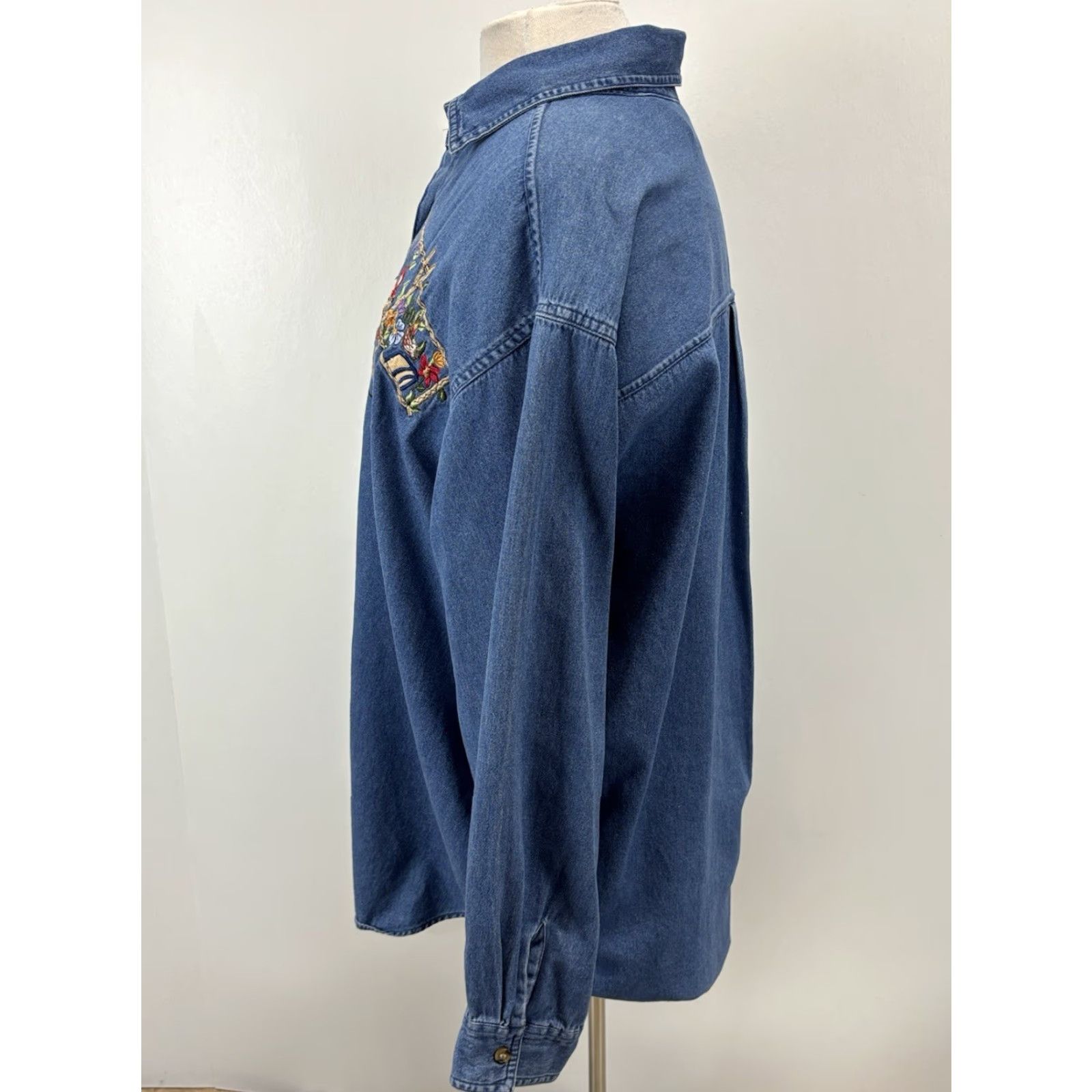 Vintage Vtg Victoria Jones Sport Denim Shirt Sz 18W Plus Embroidered Bird Houses READ Size XXL / US 16-18 / IT 52-54 - 2 Thumbnail