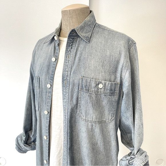 J.Crew Light Wash Denim Work Shirt Workshirt Size US M / EU 48-50 / 2 - 2 Thumbnail