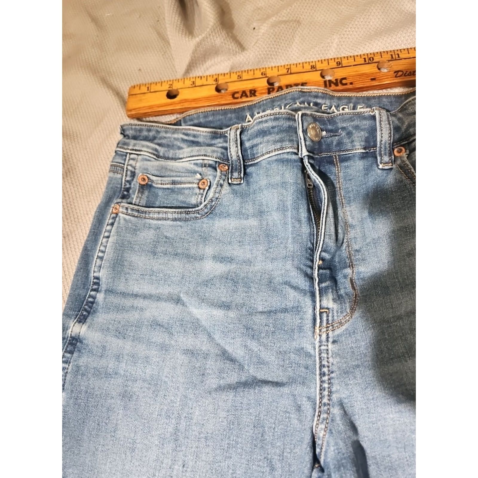 American Eagle Outfitters American Eagle Jeans Womens 12 Blue Festival Flare Slit Studded Denim Pants Mens? Size 34" / US 12 / IT 48 - 3 Thumbnail