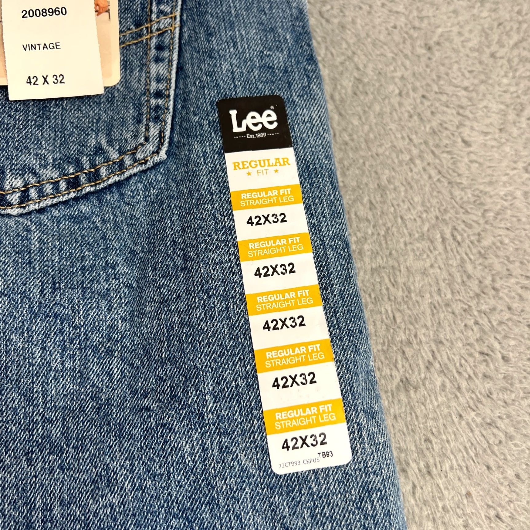 Lee VINTAGE Lee Jeans Regular Fit Straight Leg Denim Pants Classic 5-Pocket Blue Stone Wash 42 Mens US 32 In Seam NWT Size US 42 / EU 58 - 4 Thumbnail