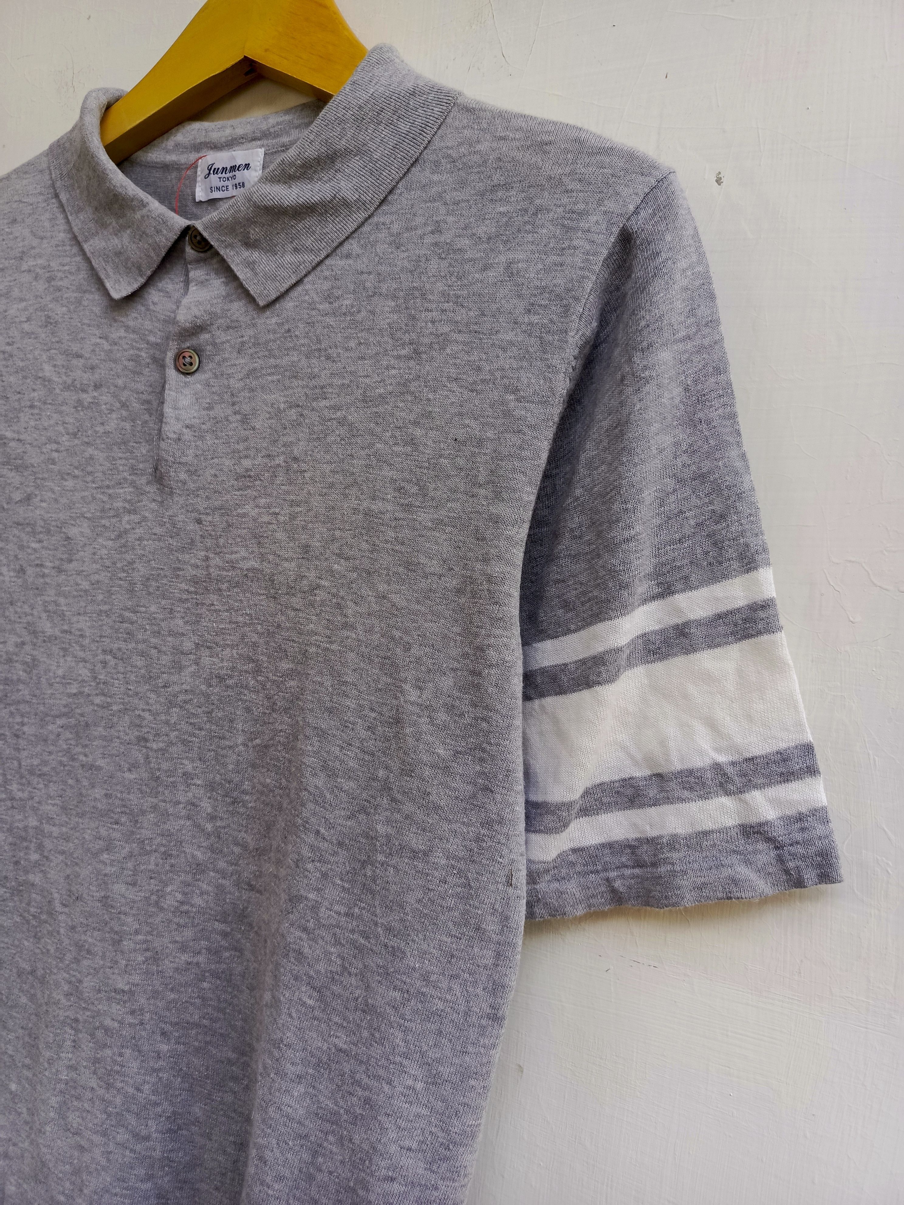 JUN MEN Junmen Tokyo Striped Sleeve Polo Shirt Grey Size US M / EU 48-50 / 2 - 4 Thumbnail