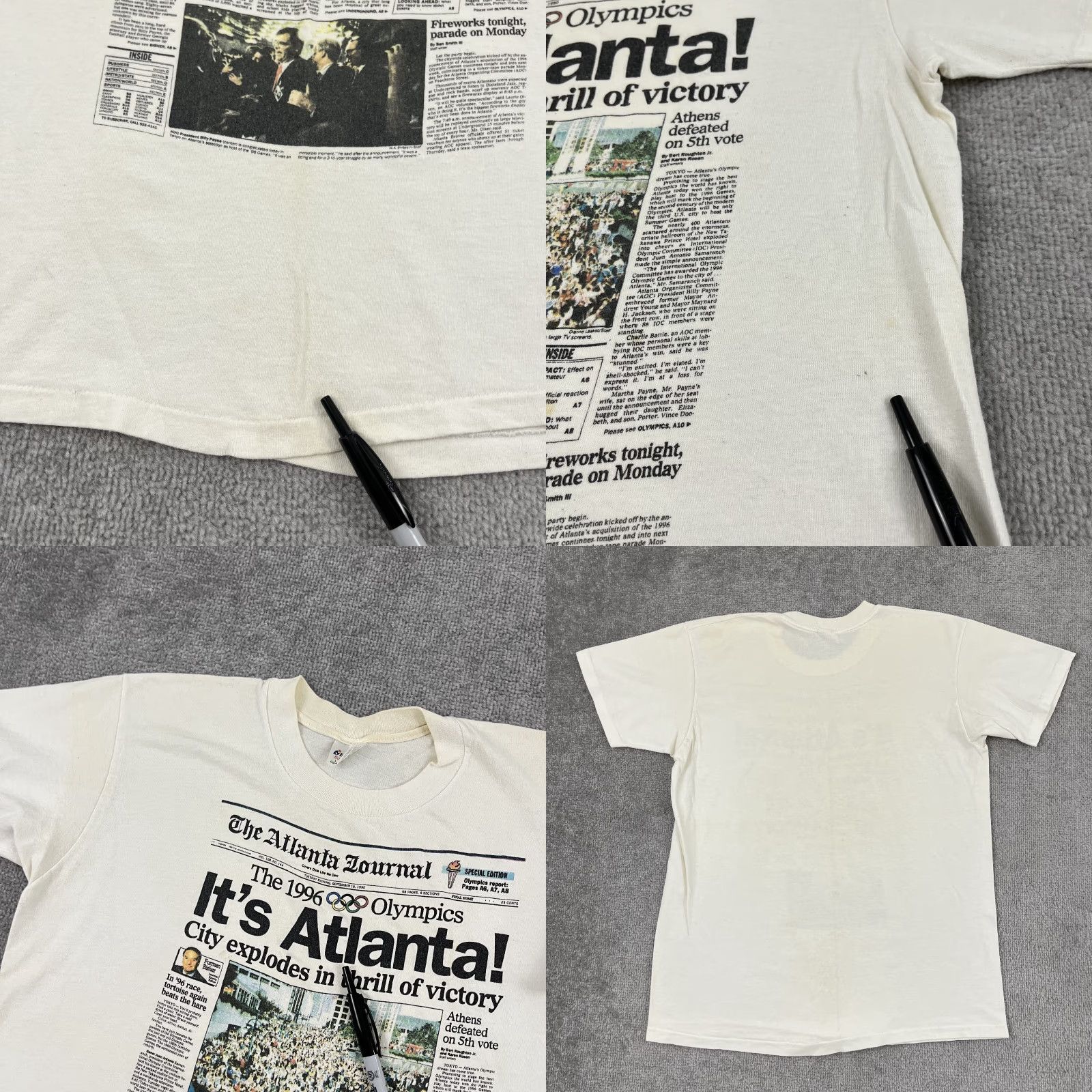 Vintage VTG 1996 Olympic Games Atlanta Shirt Mens Large Newspaper Graphic Stedman USA White Short Sleeve Crew Neck Logo USA 1996 Mens Large Size US L / EU 52-54 / 3 - 8 Thumbnail