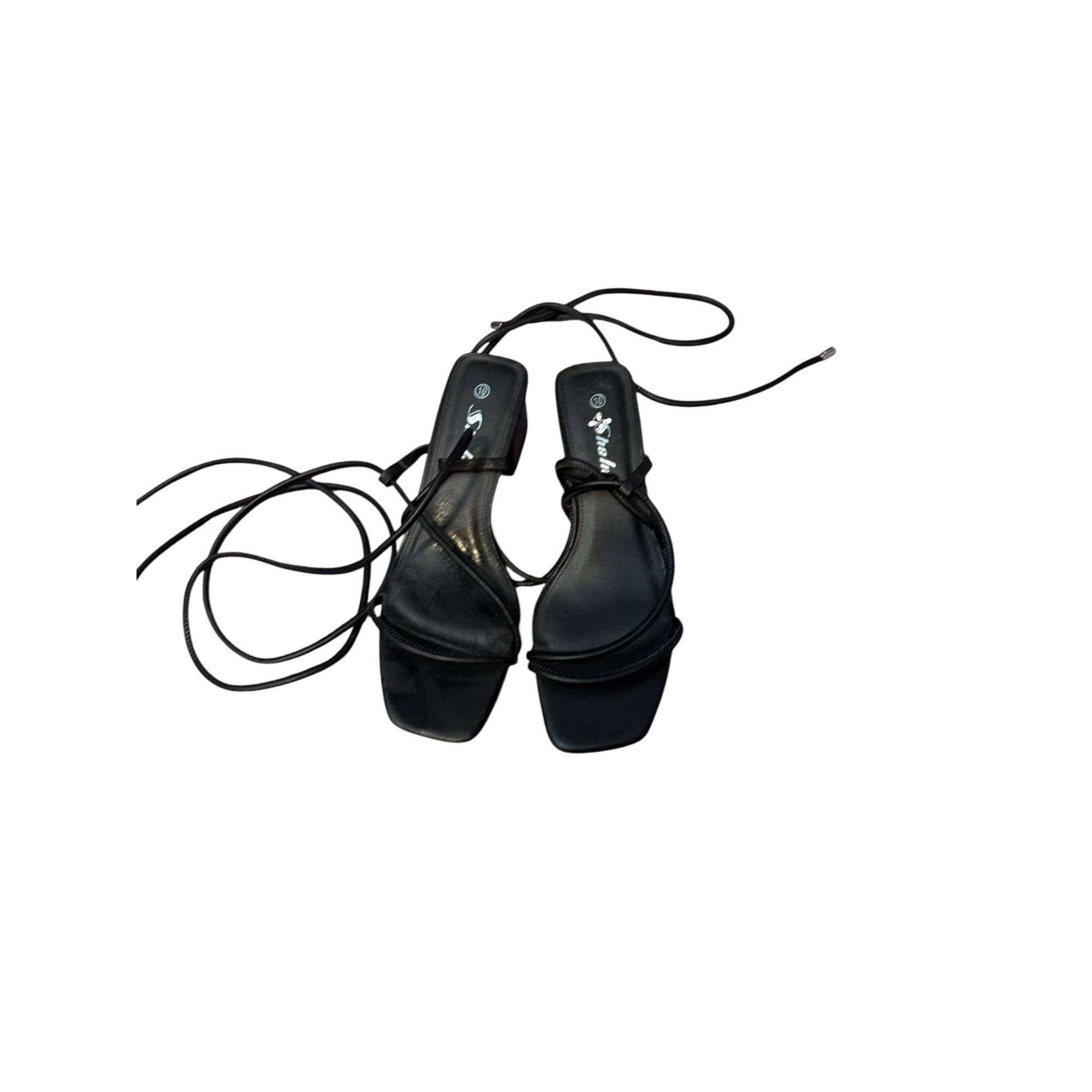 Shein Women’s Black Lace-Up Block Heel Sandals – Size 10 – Strappy Size US 10 / IT 40 - 1 Thumbnail
