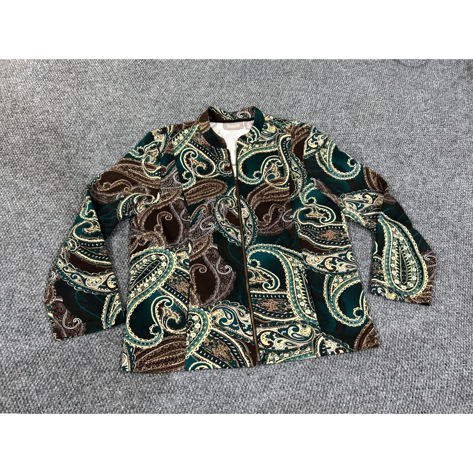 Vintage Chicos Jacket Womens XL Brown Paisley Zip Front Long Sleeve Lightweight All Seasons Geometric Polyester Jacket Coat Mens? Size XL / US 12-14 / IT 48-50 - 2 Thumbnail