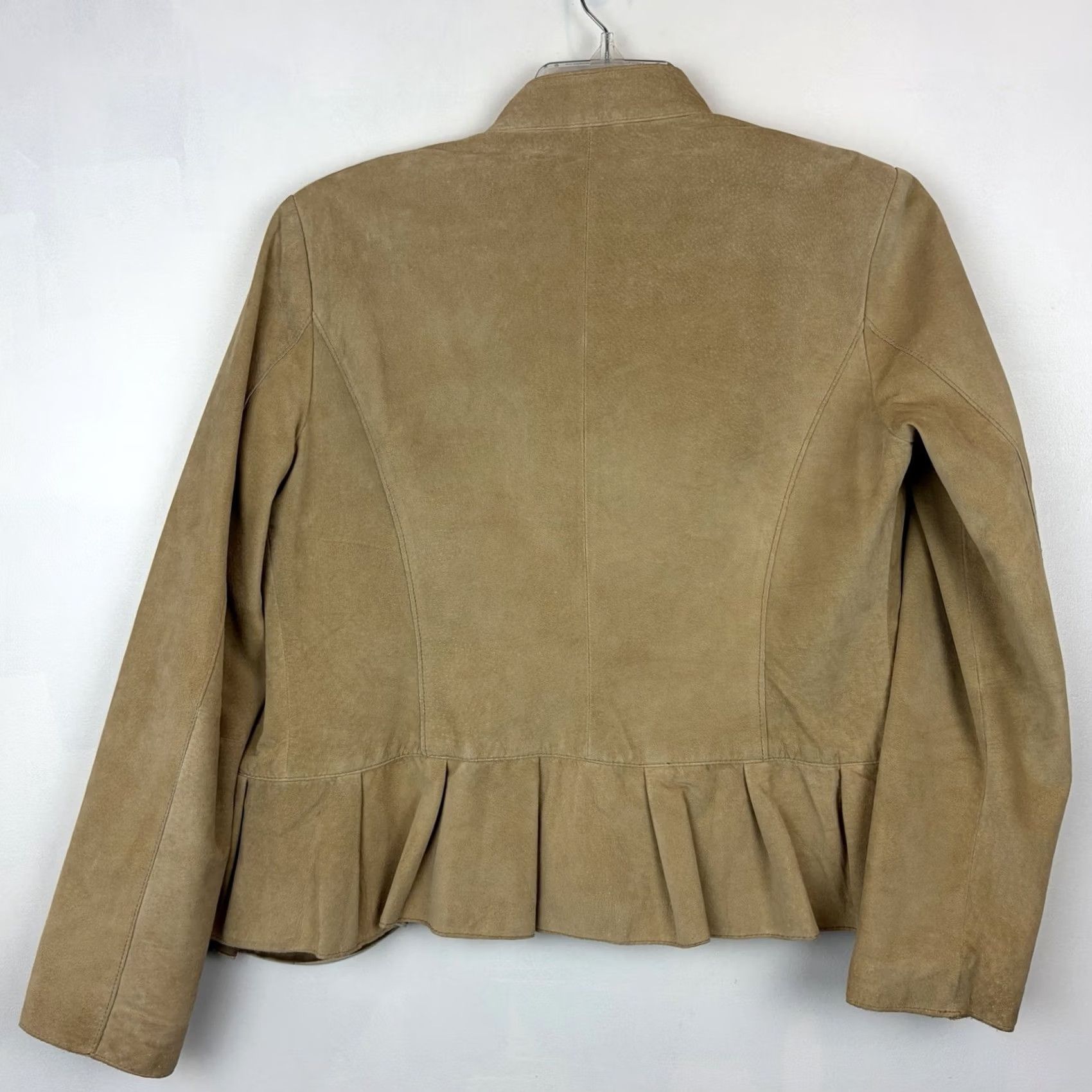 Vintage Yvonne & Marie Suede Leather Jacket Womens M Beige Ruffle Open Basic Jacket CapSule Read Size M / US 6-8 / IT 42-44 - 2 Thumbnail