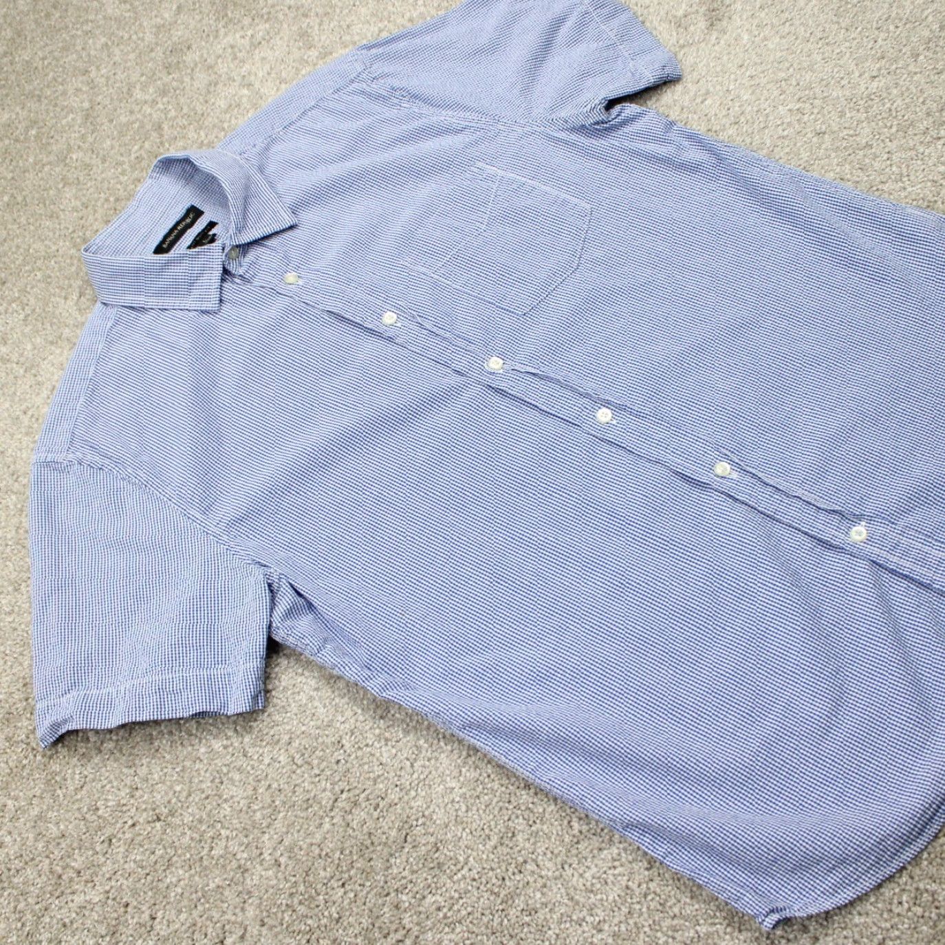 Banana Republic Banana Republic Shirt Men L Blue/White Checkered Textured S/S Slim Fit Button-Up, Casual, Workwear, Boys? No, Mens, Blue Size US L / EU 52-54 / 3 - 6 Thumbnail