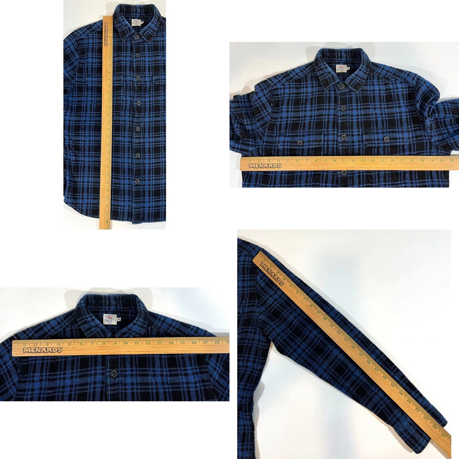 Faherty VINTAGE Faherty Indigo Workshirt Mens Button-Up Plaid Flannel Long Sleeve M Medium Cotton Indigo Night Plaid 90s Classic Pockets Men Size US M / EU 48-50 / 2 - 8 Thumbnail