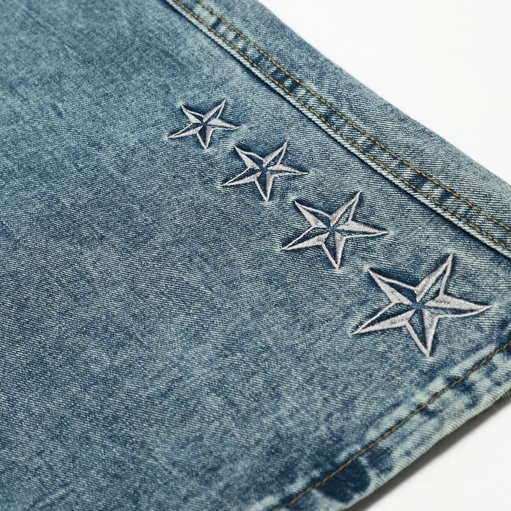 Jean Street men's distressed star embroidered straight jeans Size US 32 / EU 48 - 6 Thumbnail