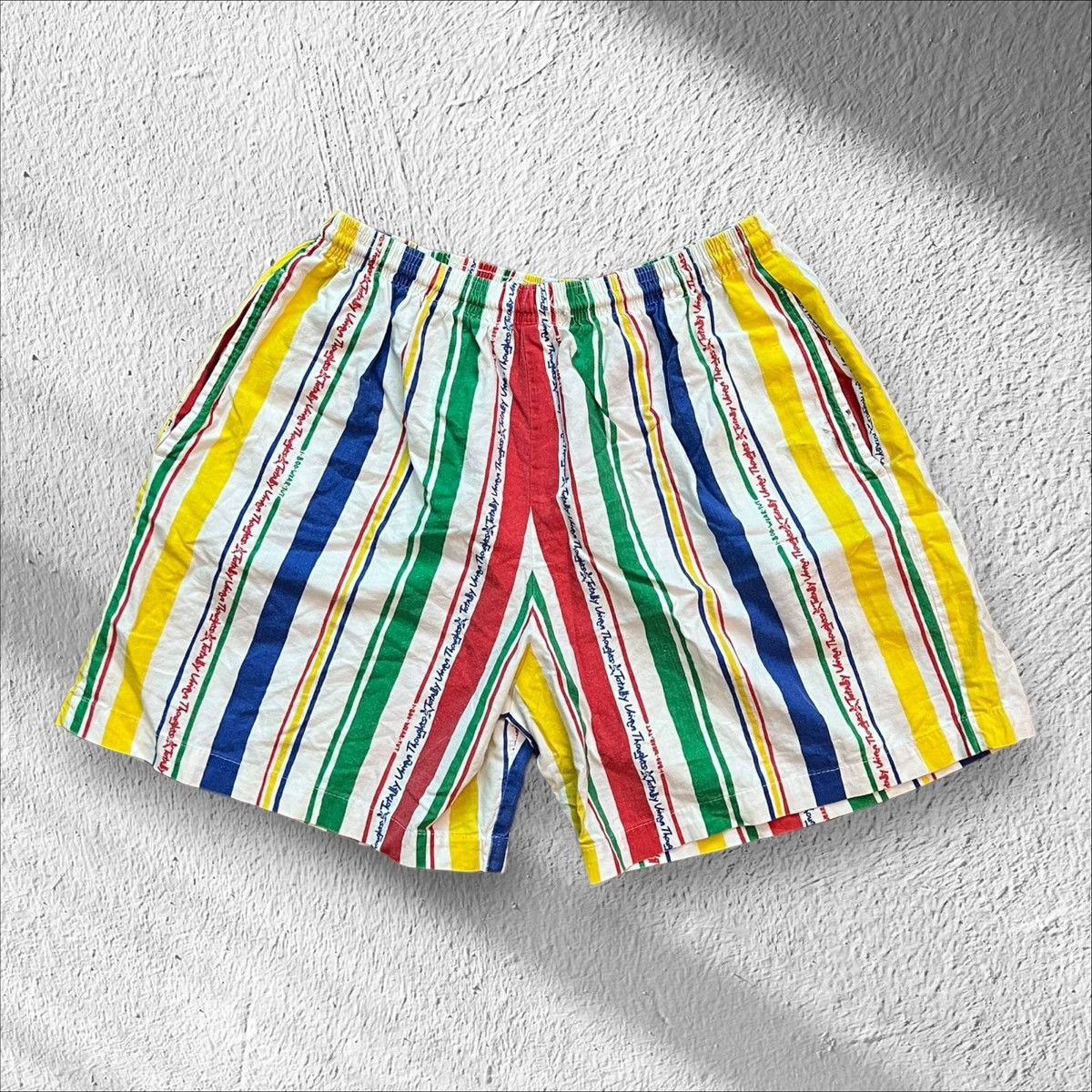 Vintage Vintage 90s Totally Unique Thoughts Striped Cotton Shorts Size US 30 / EU 46 - 1 Thumbnail