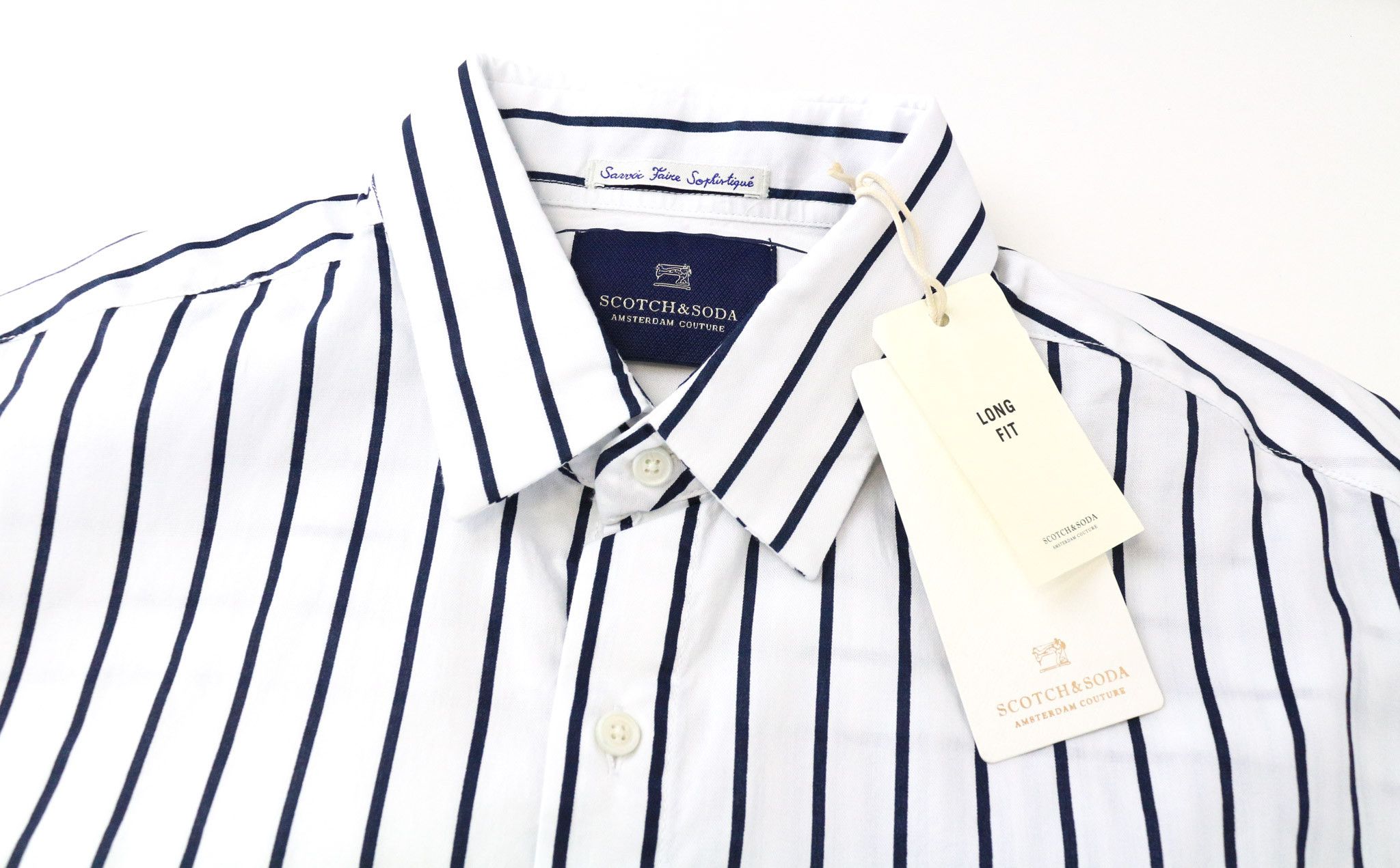 Scotch & Soda AMS COUTURE M Long Fit White Striped Cotton Shirt 75480 Size US M / EU 48-50 / 2 - 3 Thumbnail