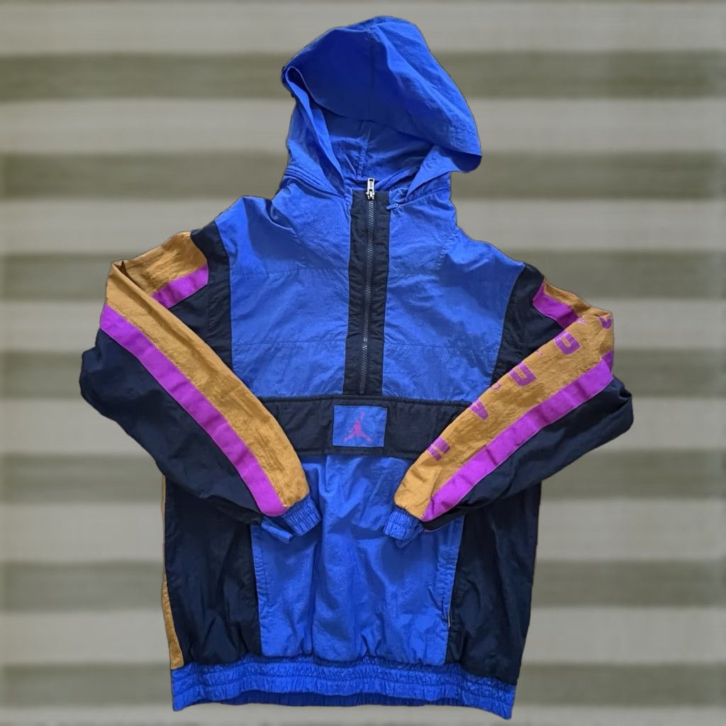 Nike Air Jordan Wings Windbreaker Jacket Mens M Black Purple Tan Zip Yoga? (Oops)