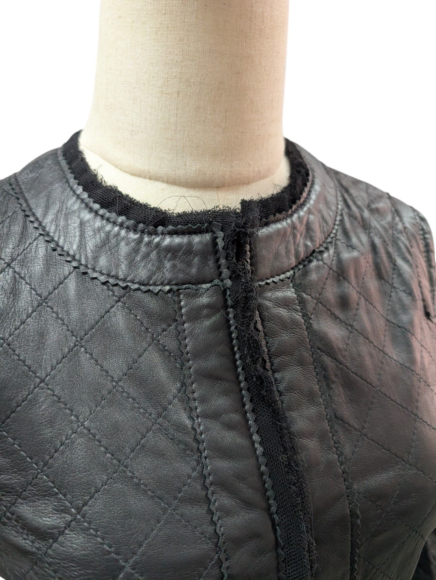 Dolce & Gabbana Black Quilted Leather Jacket With Raw Lace Trimmings Size S / US 4 / IT 40 - 4 Thumbnail