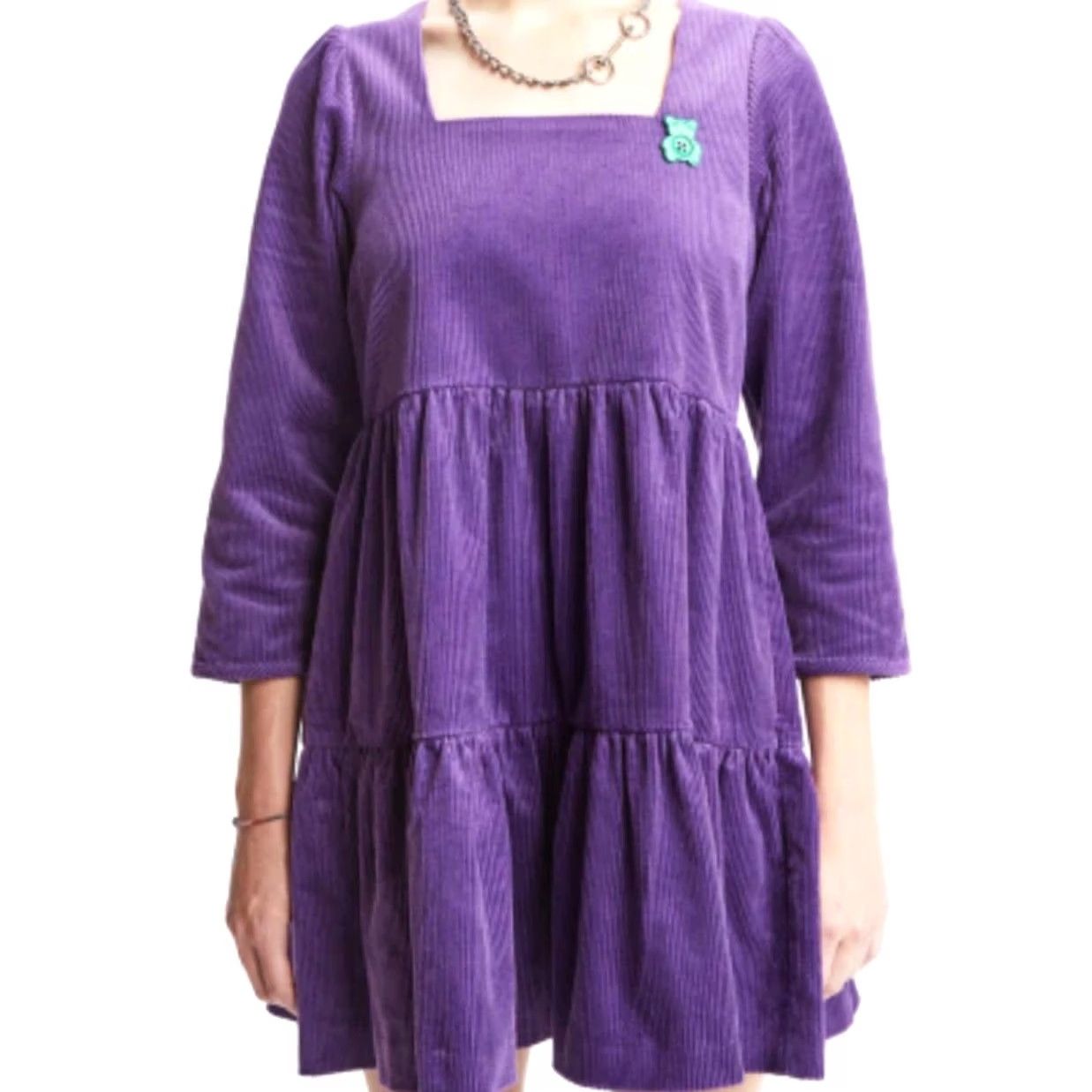 Teddy Fresh VINTAGE Teddy Fresh Purple Corduroy Tiered Long Sleeve Mini Dress Small Size S / US 4 / IT 40 - 8 Thumbnail