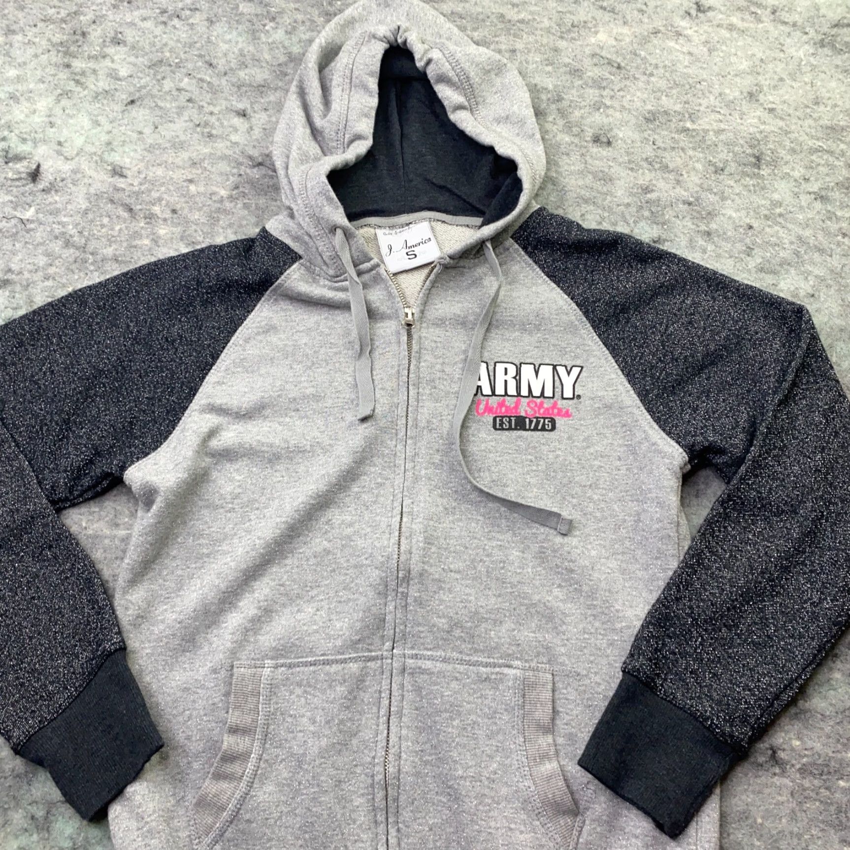Vintage J. America Mens Hoodie Small Gray Army Full Zip Sweatshirt Hooded Size US S / EU 44-46 / 1 - 2 Thumbnail