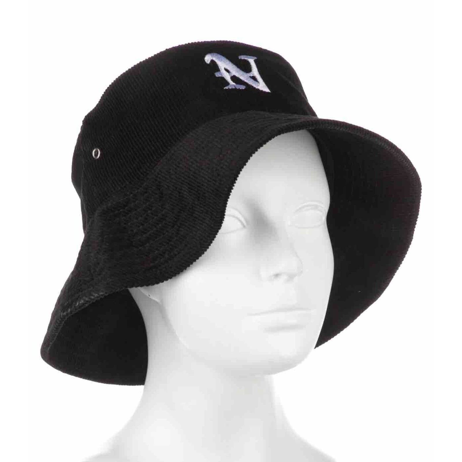 image of Nahmias Corduroy Bucket Hat Black Logo Letter Embroidered, Men's