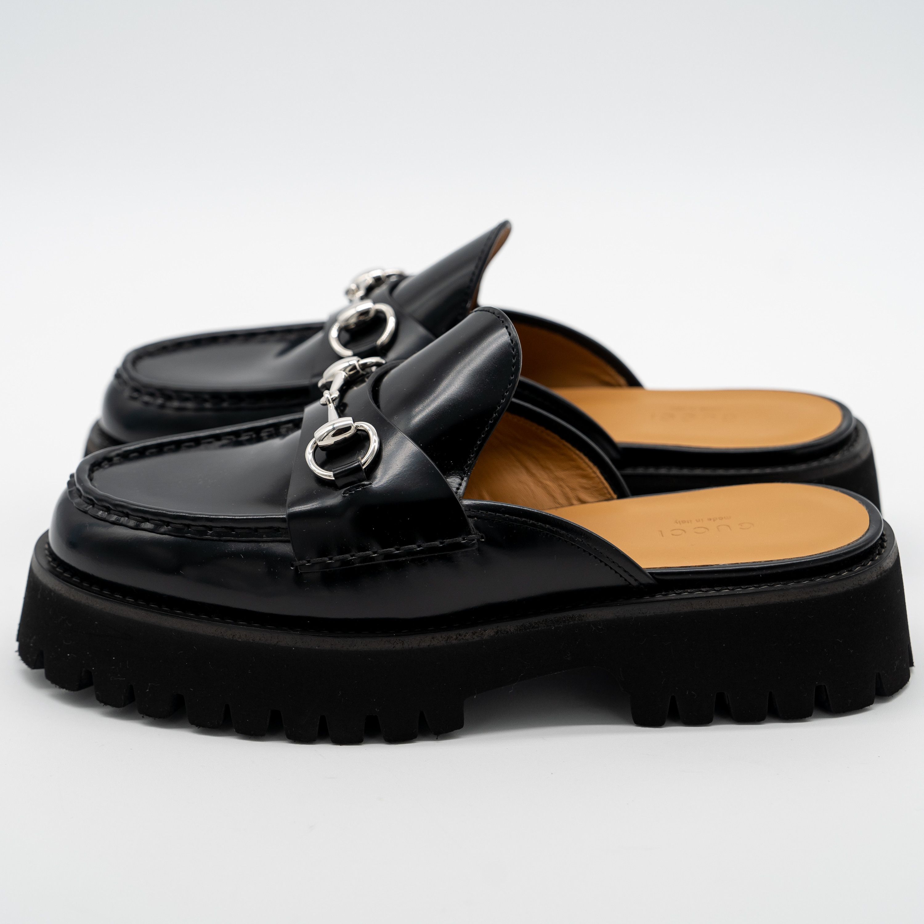 Gucci 39.5G Gucci Mules Platform Horsebit Black Leather Lug Sole Size US 9.5 / IT 39.5 - 4 Thumbnail