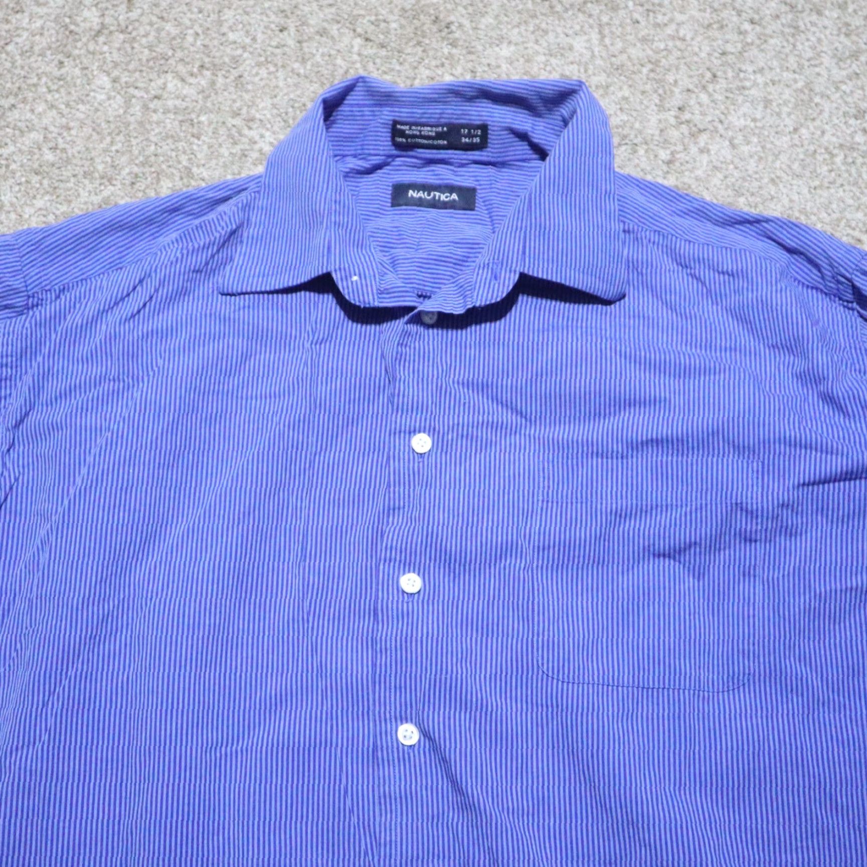 Nautica Nautica Shirt Mens Blue Striped Long Sleeve Button-Up 17.5 34/35 Size US XXL / EU 58 / 5 - 2 Thumbnail